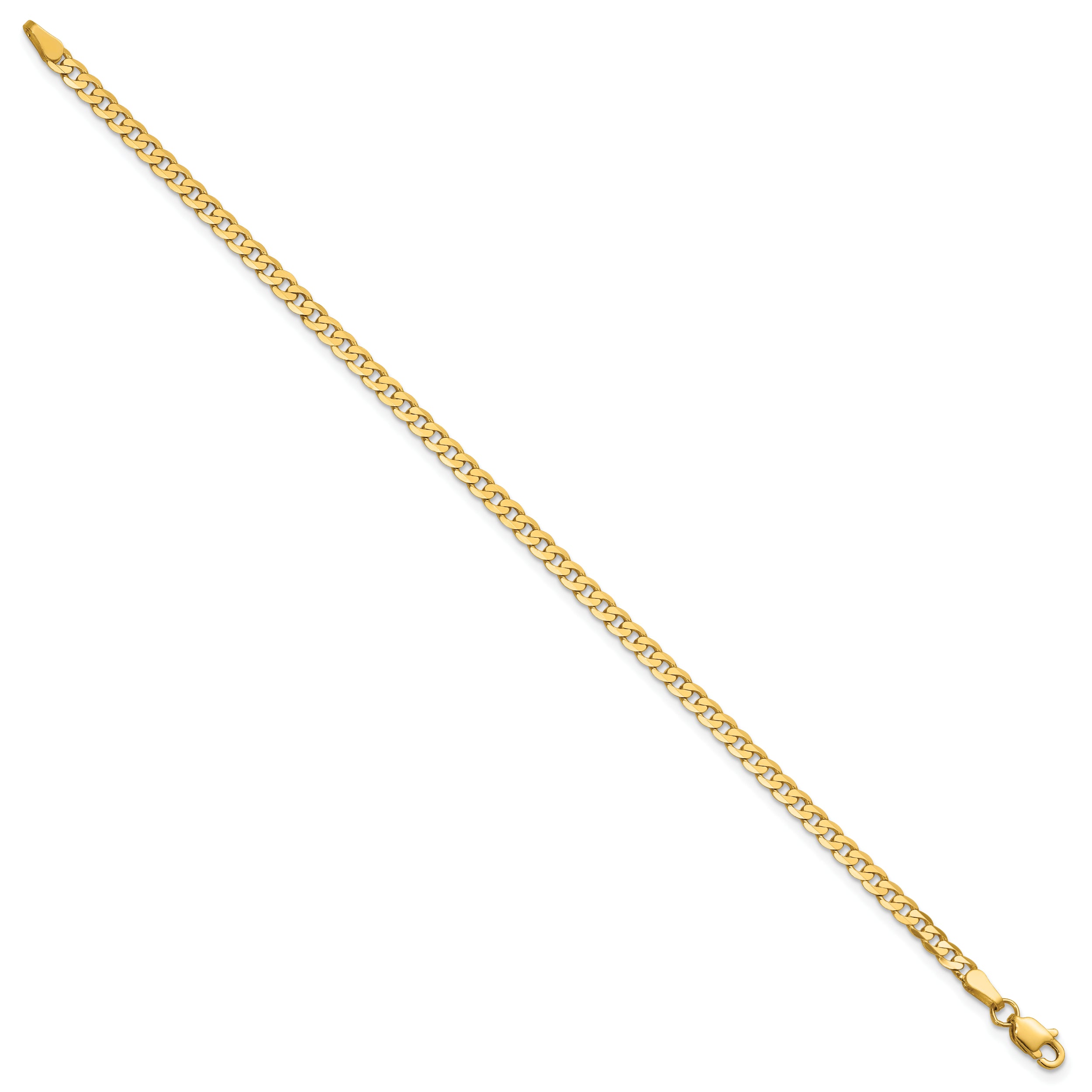 14K 9 inch 2.9mm Flat Beveled Curb with Lobster Clasp Anket