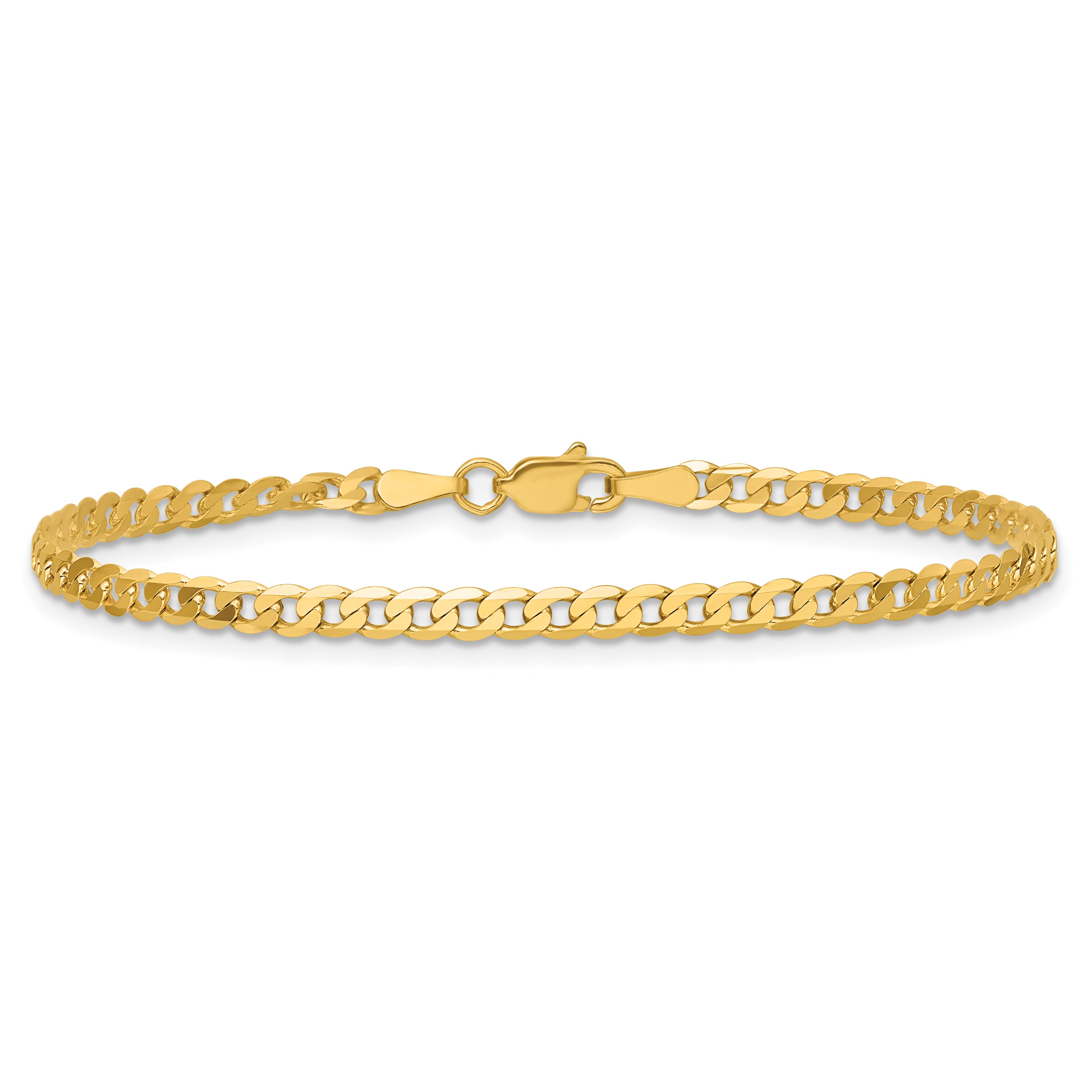 14K 9 inch 2.9mm Flat Beveled Curb with Lobster Clasp Anket