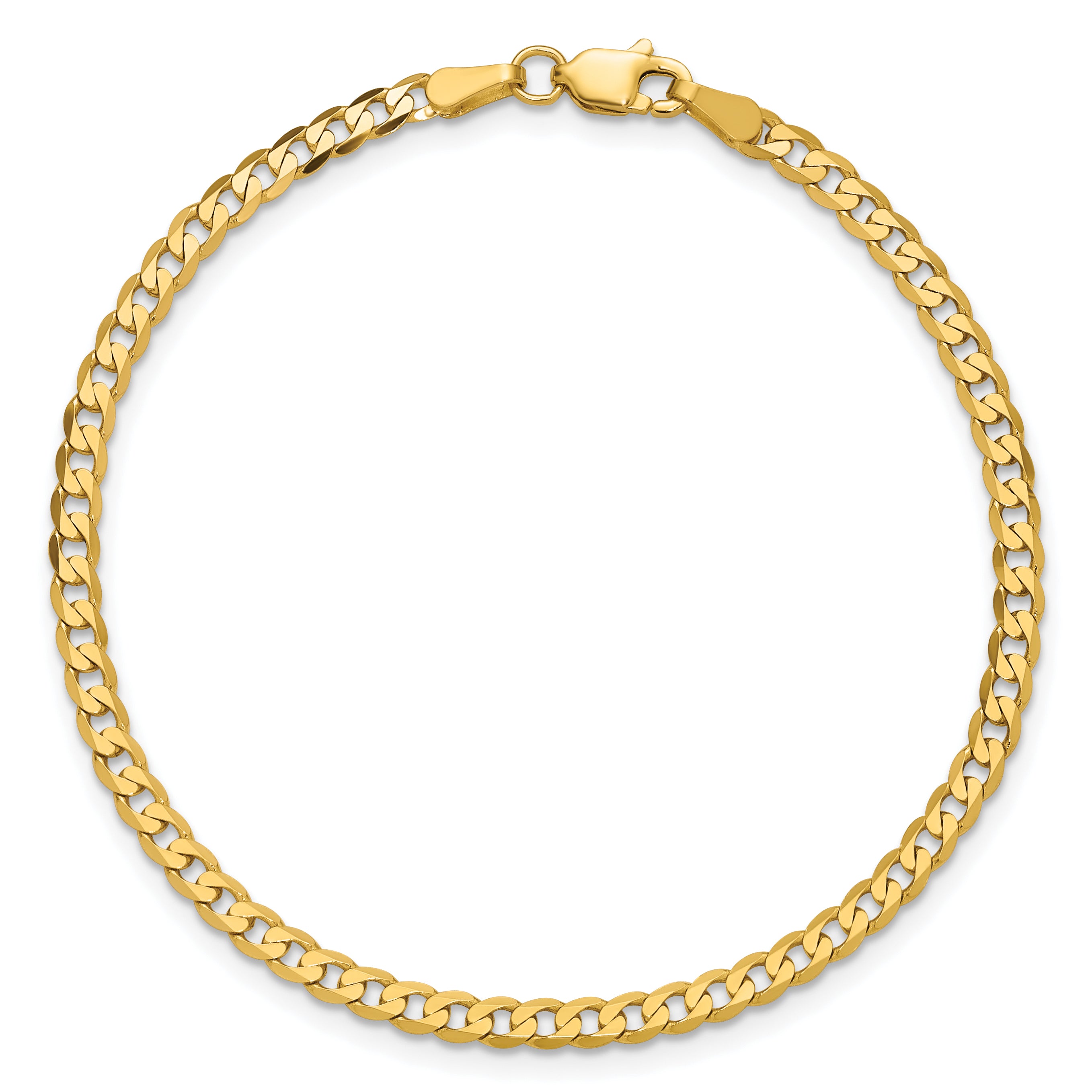 14K 9 inch 2.9mm Flat Beveled Curb with Lobster Clasp Anket