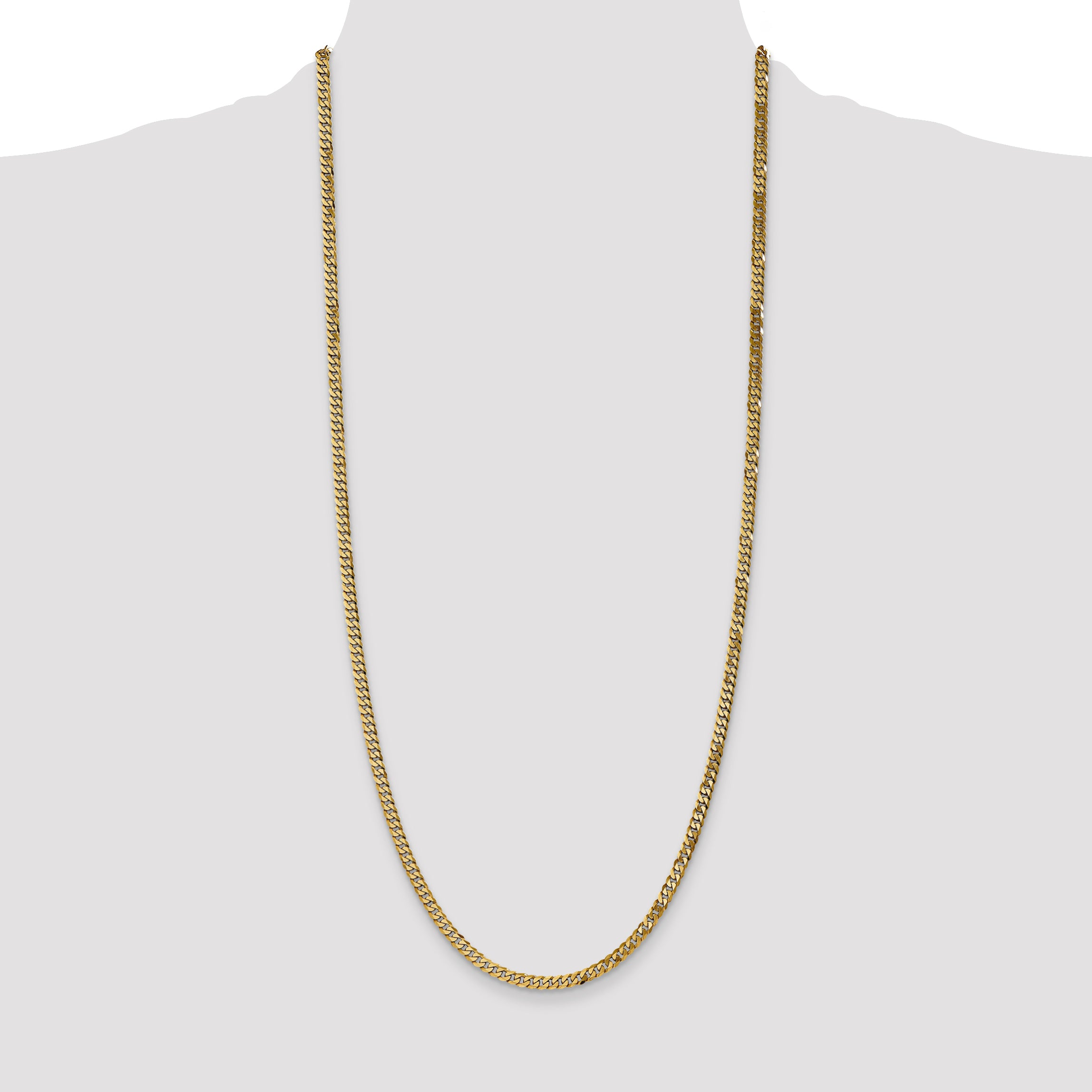14K 30 inch 3.9mm Flat Beveled Curb with Lobster Clasp Chain
