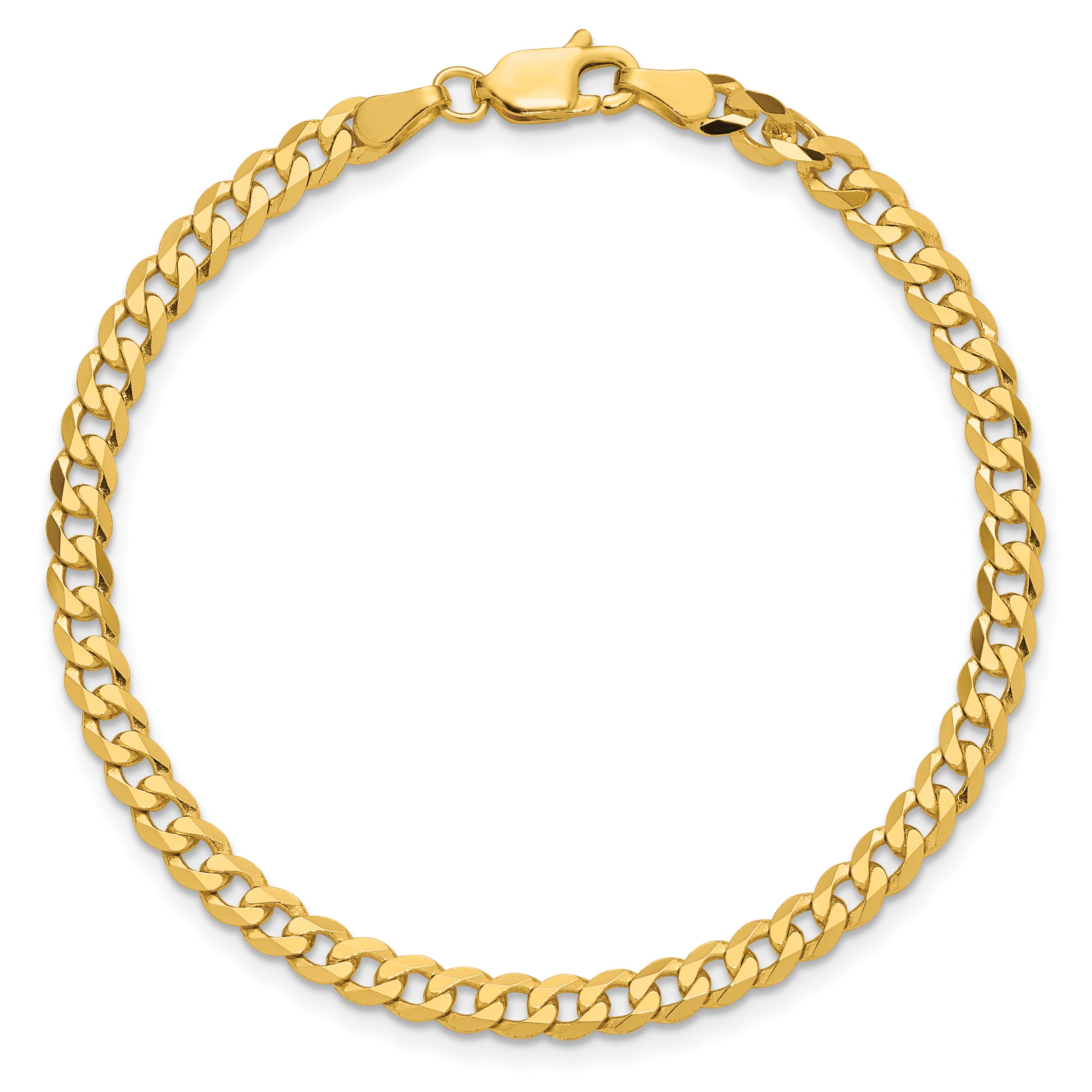 14K 9 inch 3.9mm Flat Beveled Curb with Lobster Clasp Chain