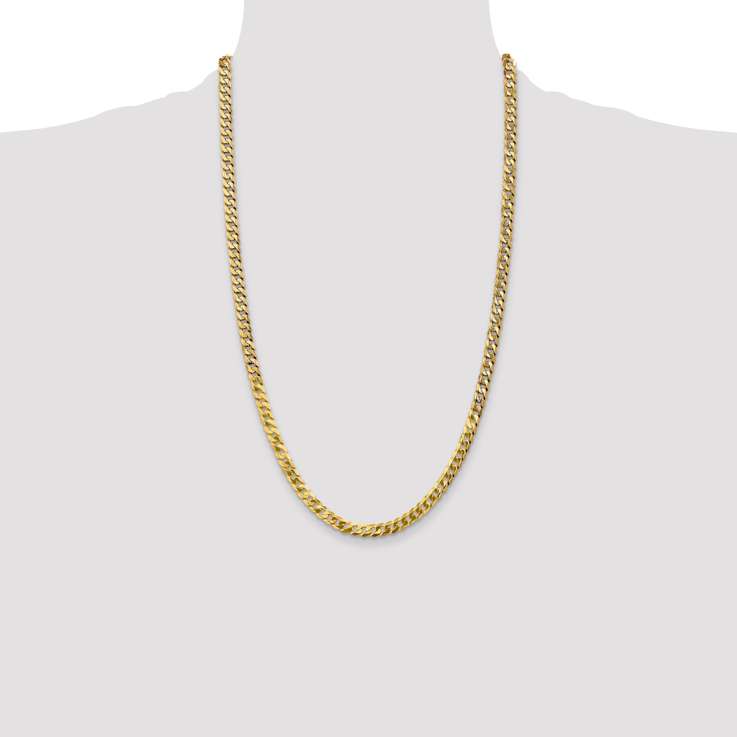 14K 26 inch 4.75mm Flat Beveled Curb with Lobster Clasp Chain