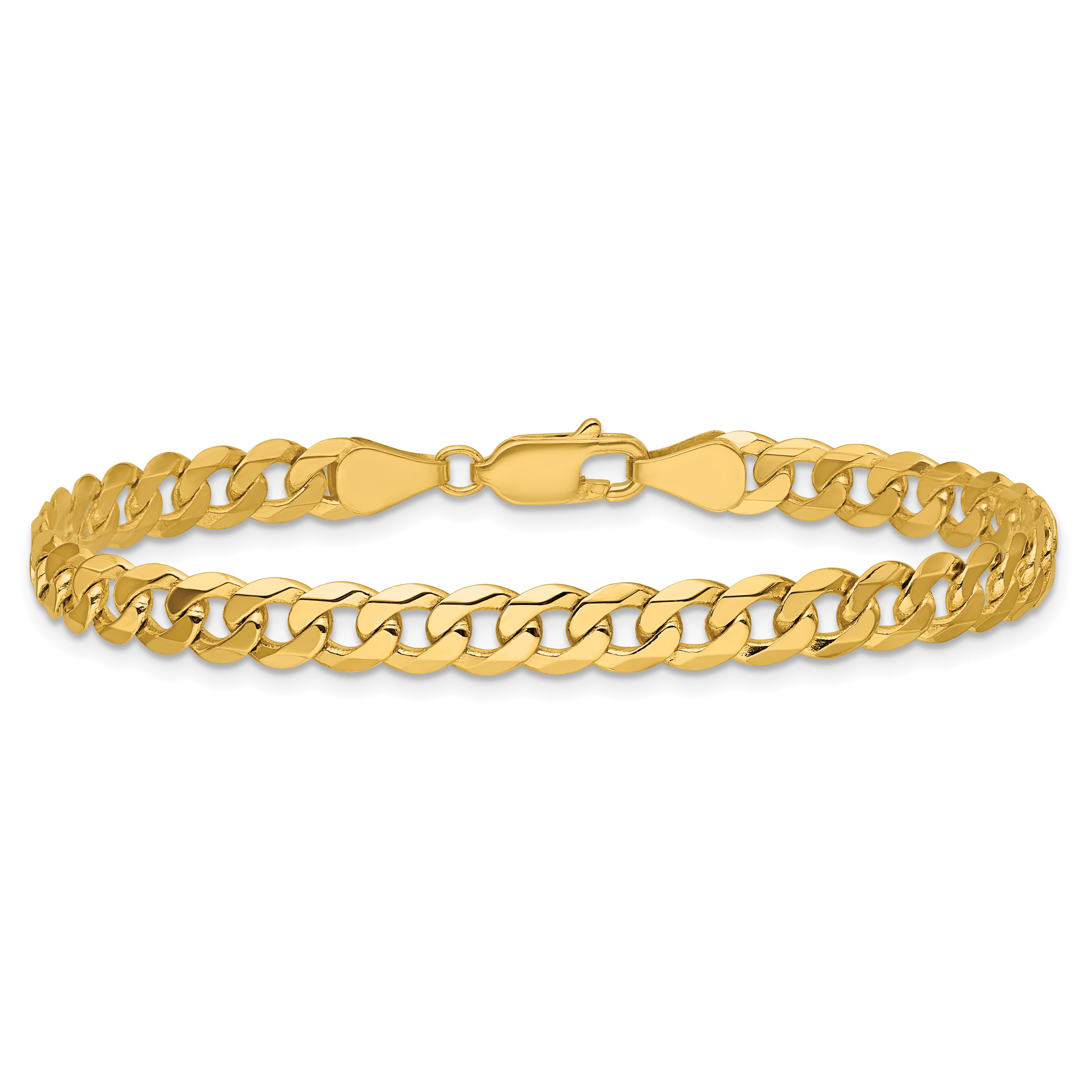 14K 9 inch 5.75mm Flat Beveled Curb with Lobster Clasp Chain