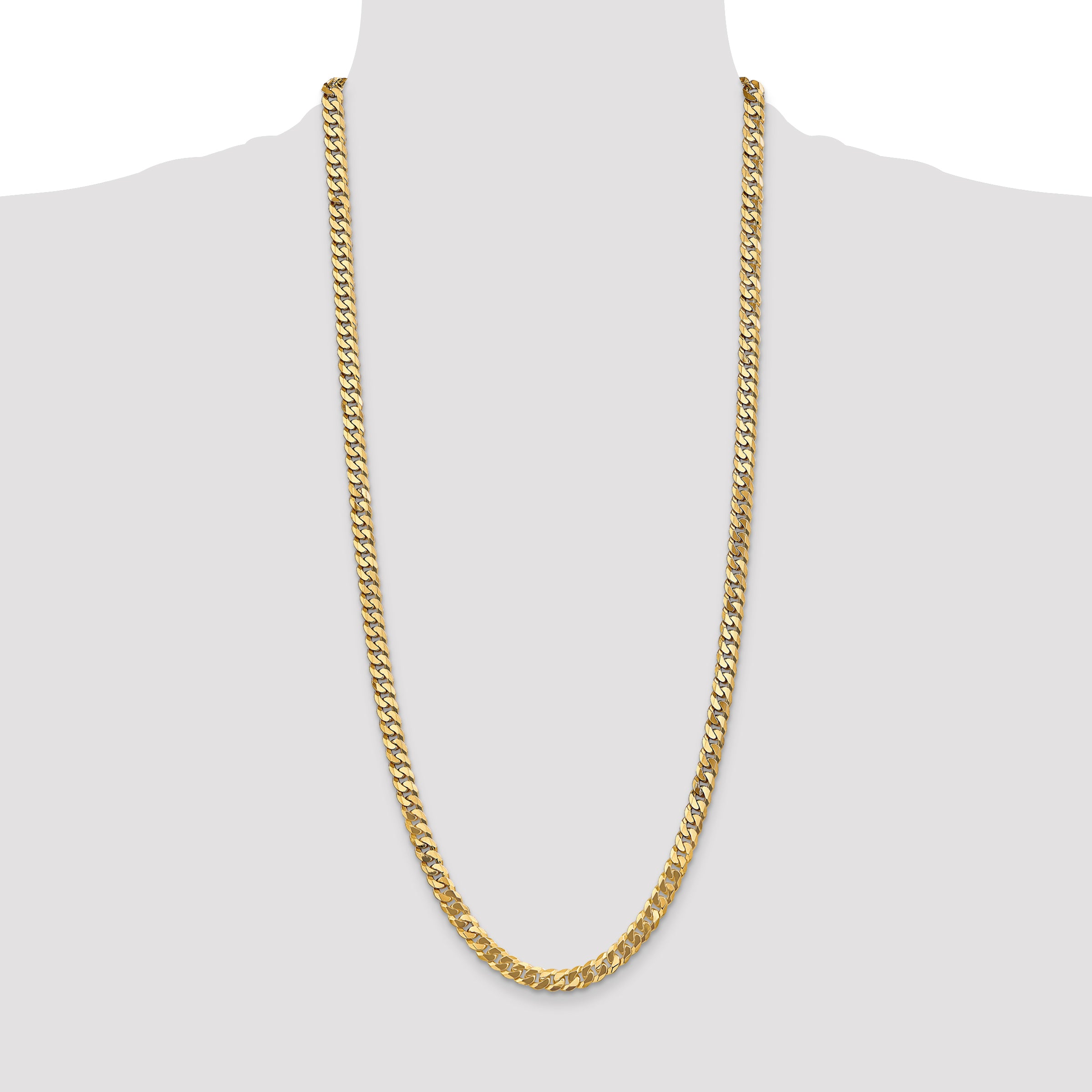 14K 30 inch 6.25mm Flat Beveled Curb with Lobster Clasp Chain