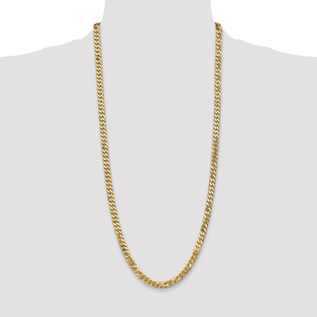 14K 30 inch 6.25mm Flat Beveled Curb with Lobster Clasp Chain