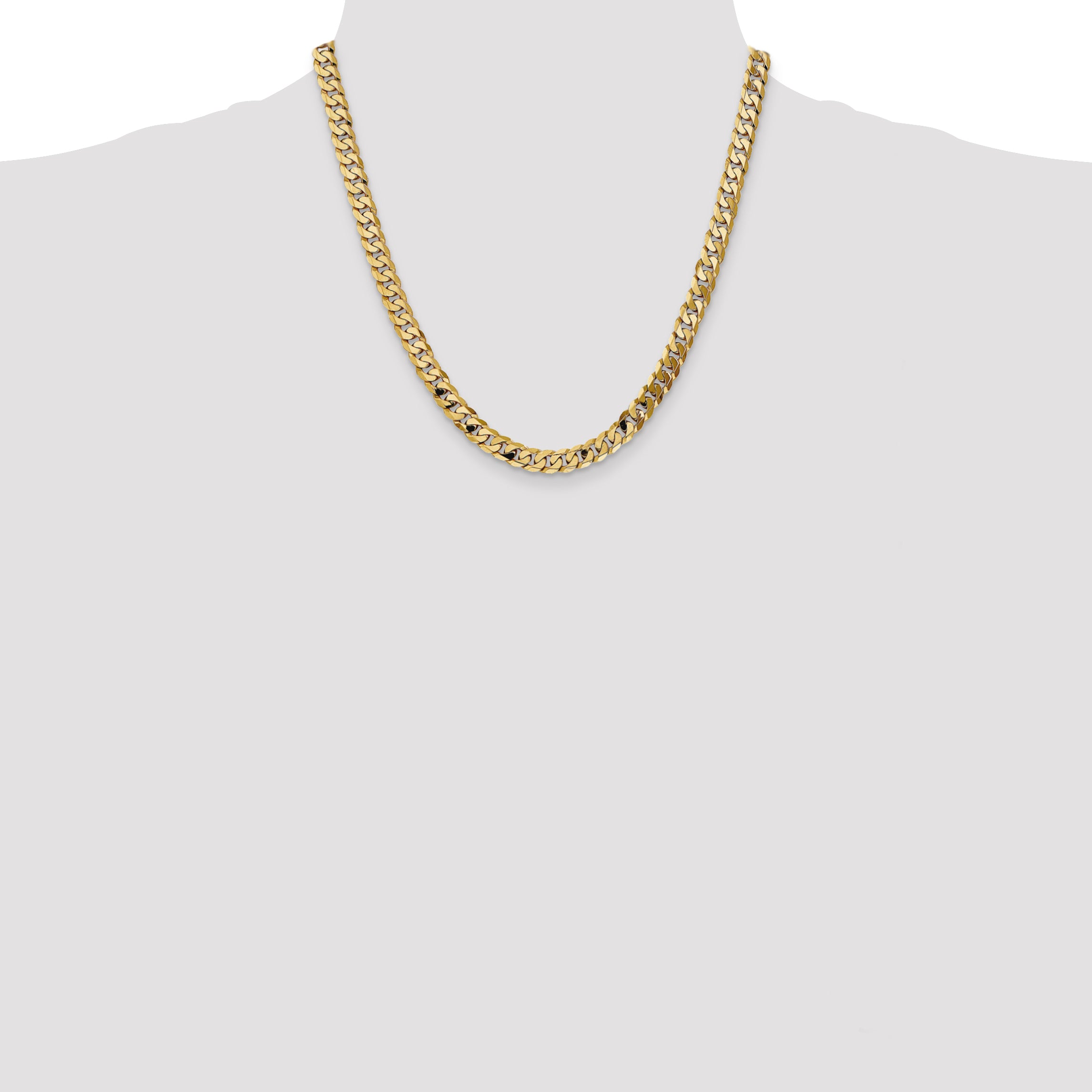 14K 20 inch 7.25mm Flat Beveled Curb with Lobster Clasp Chain