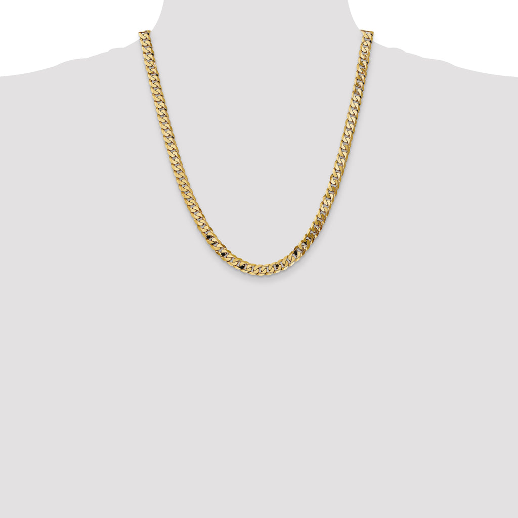 14K 22 inch 7.25mm Flat Beveled Curb with Lobster Clasp Chain