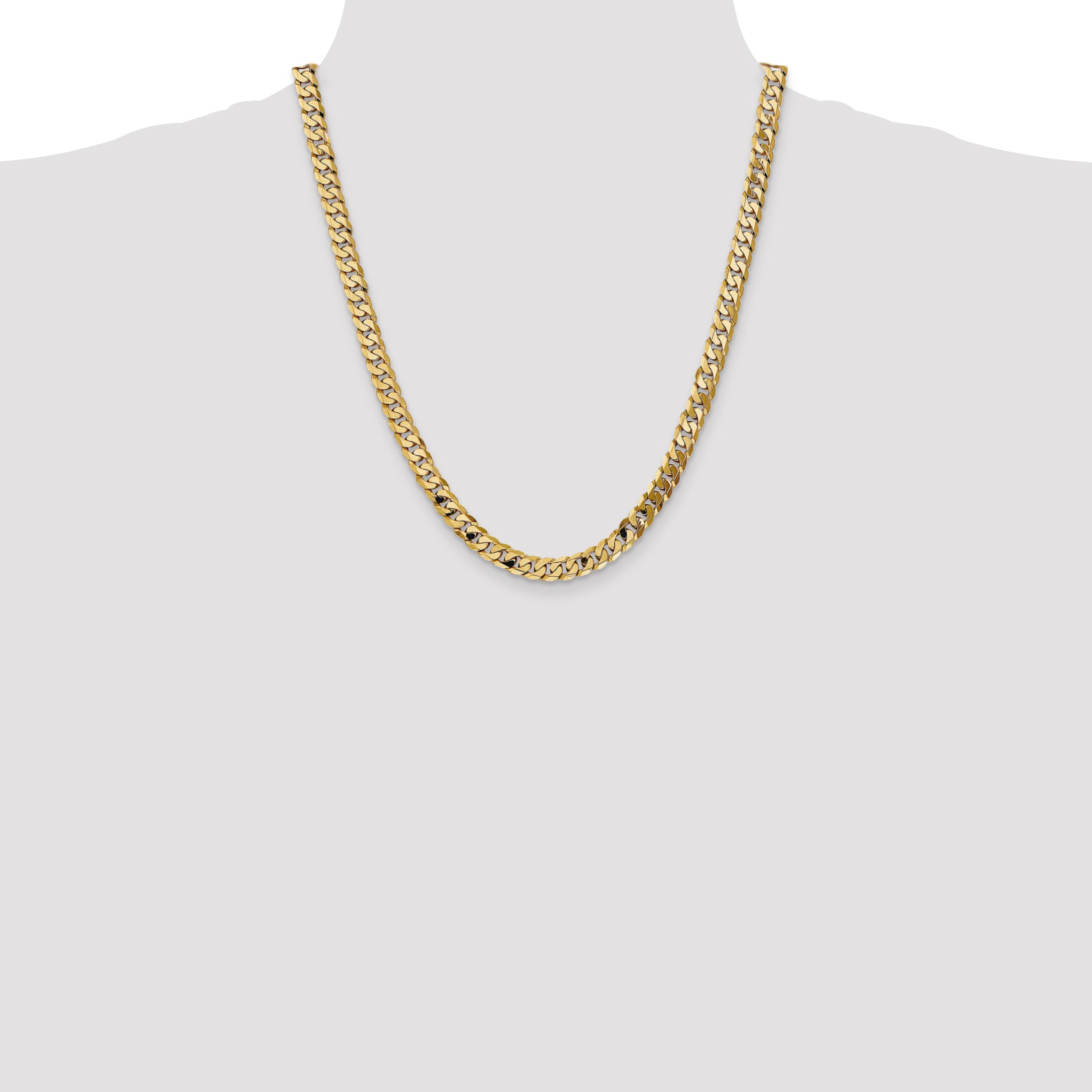 14K 22 inch 7.25mm Flat Beveled Curb with Lobster Clasp Chain