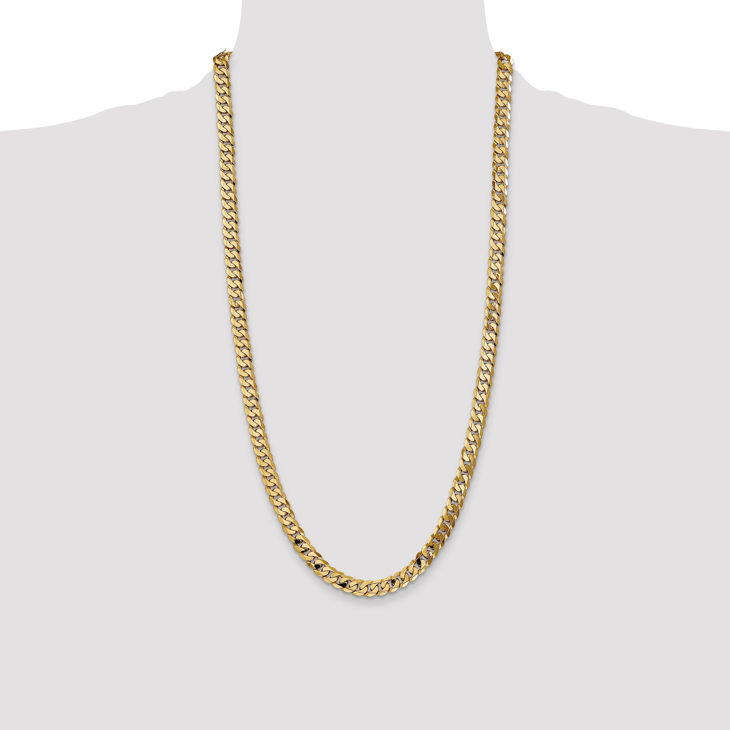 14K 28 inch 7.25mm Flat Beveled Curb with Lobster Clasp Chain