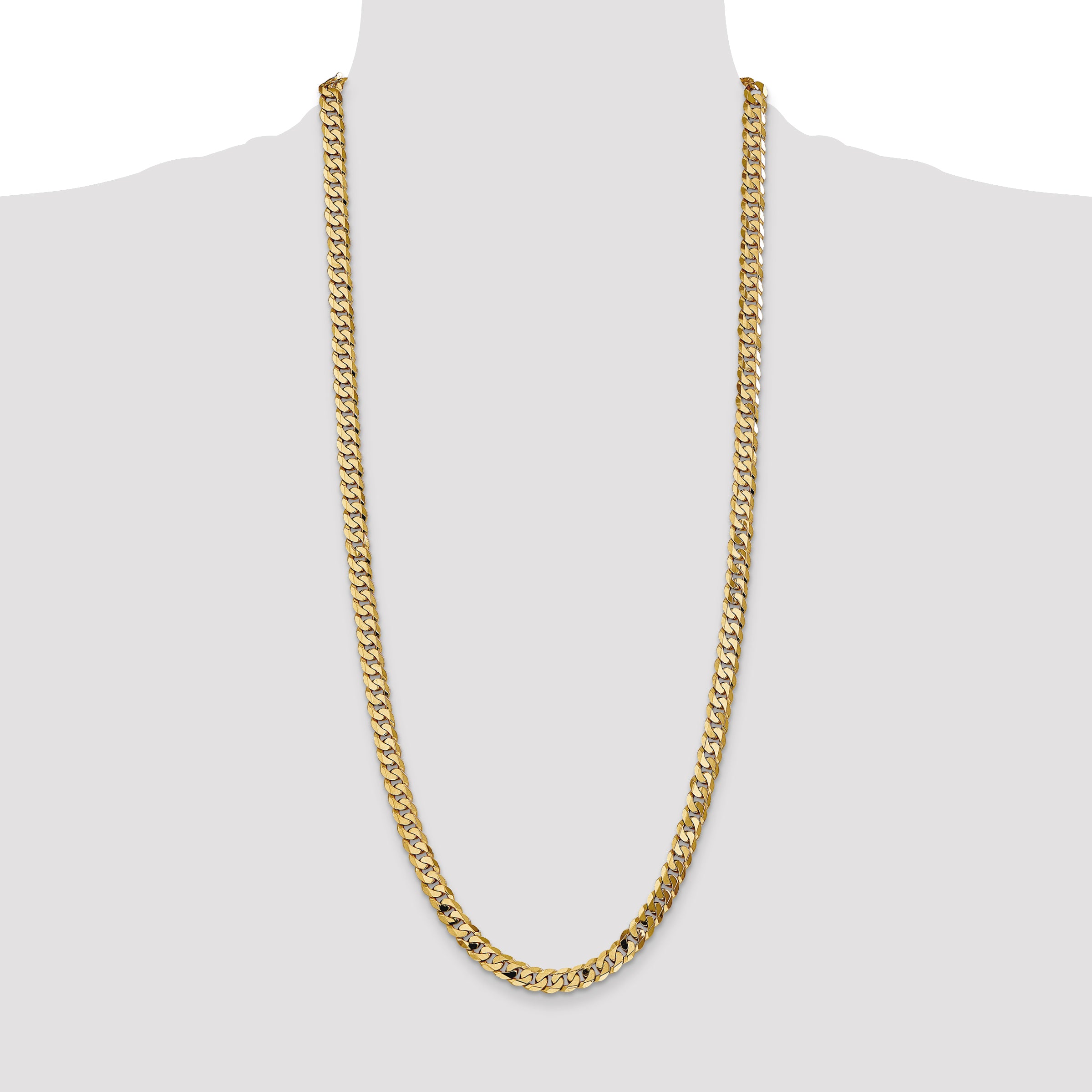 14K 30 inch 7.25mm Flat Beveled Curb with Lobster Clasp Chain