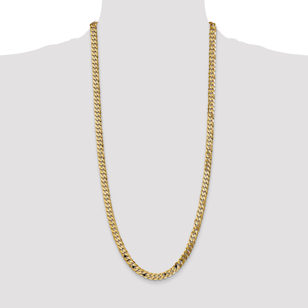 14K 30 inch 7.25mm Flat Beveled Curb with Lobster Clasp Chain