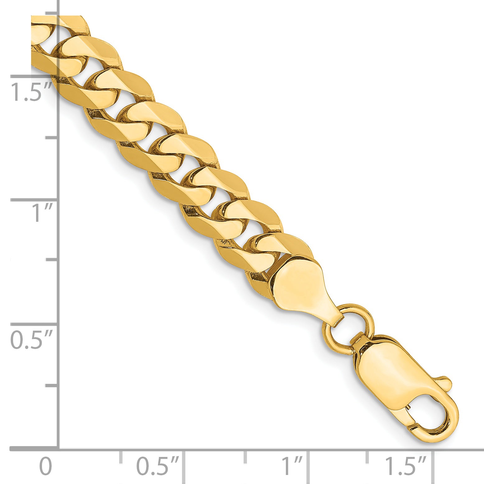 14K 8.5 inch 7.25mm Flat Beveled Curb with Lobster Clasp Bracelet
