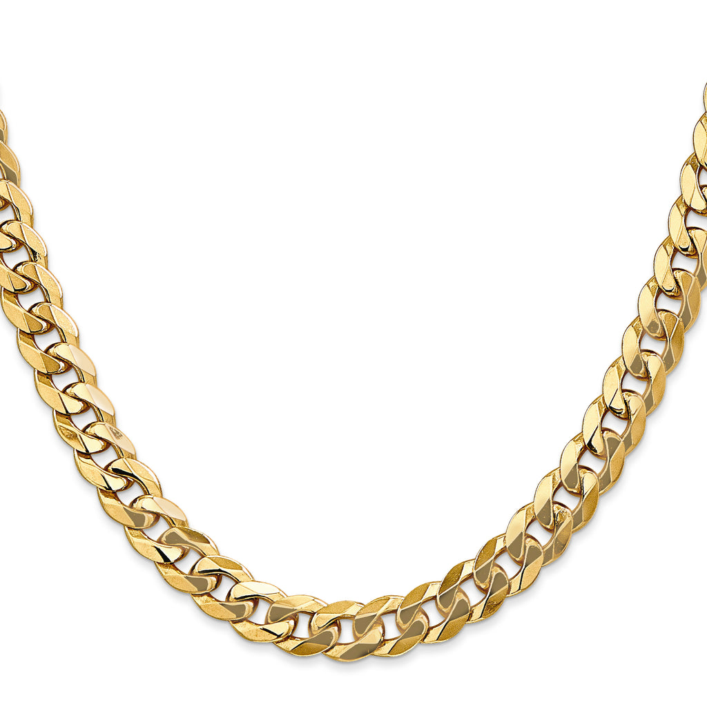 14K 30 inch 8mm Flat Beveled Curb with Lobster Clasp Chain
