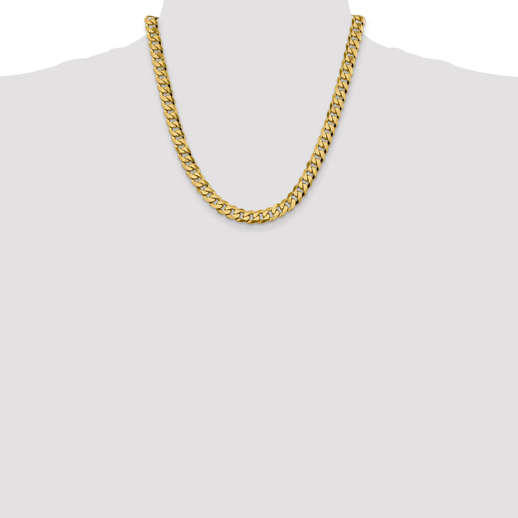 14K 20 inch 8.5mm Flat Beveled Curb with Lobster Clasp Chain