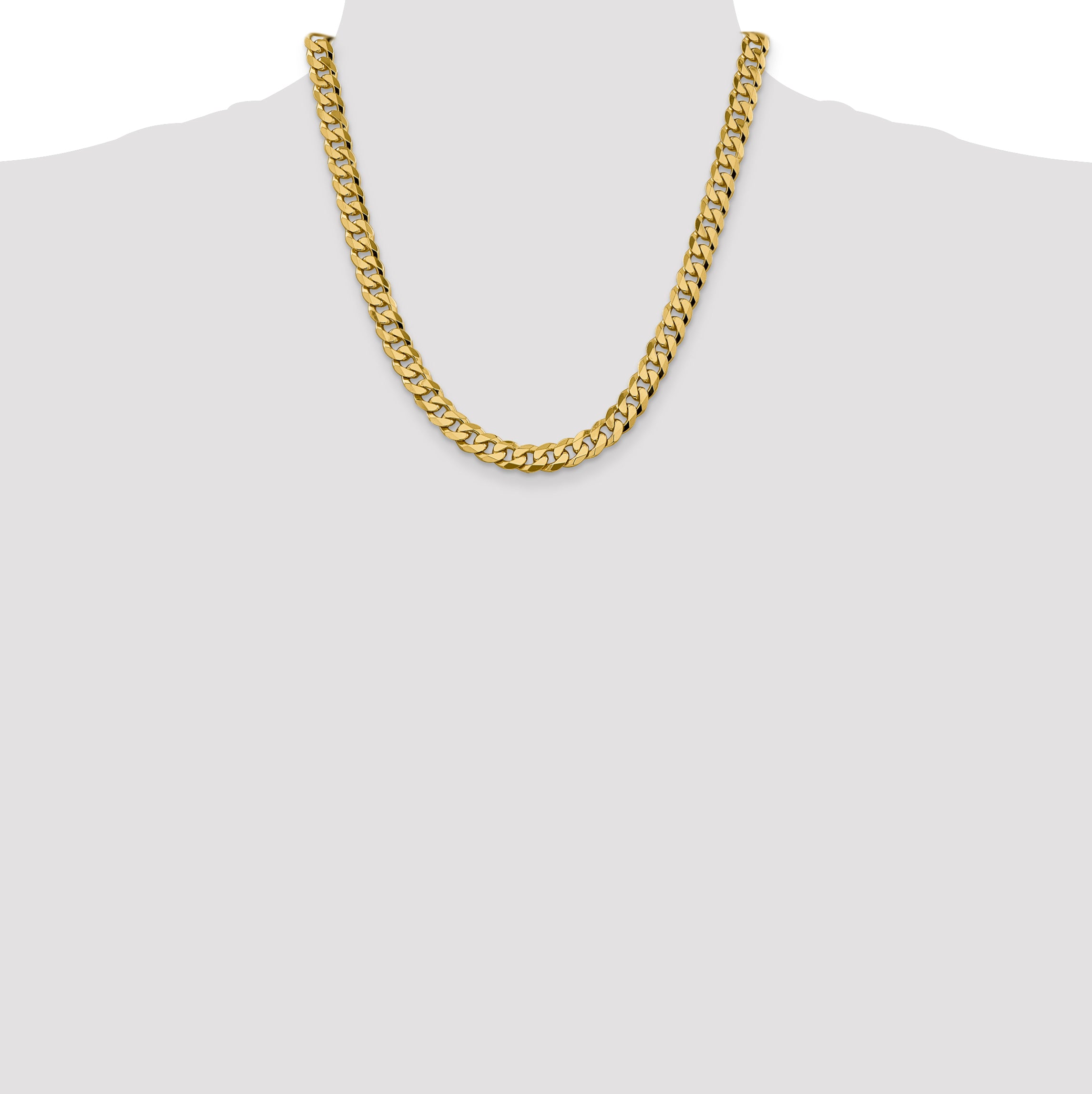14K 20 inch 8.5mm Flat Beveled Curb with Lobster Clasp Chain