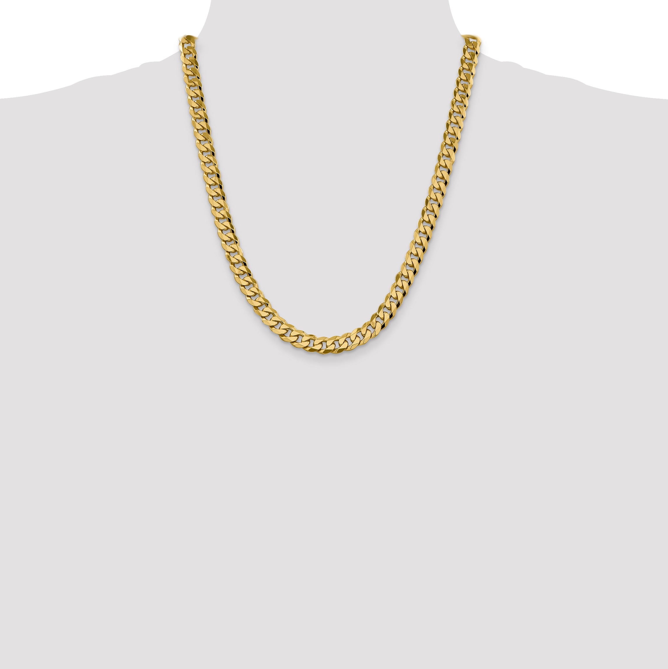 14K 22 inch 8.5mm Flat Beveled Curb with Lobster Clasp Chain