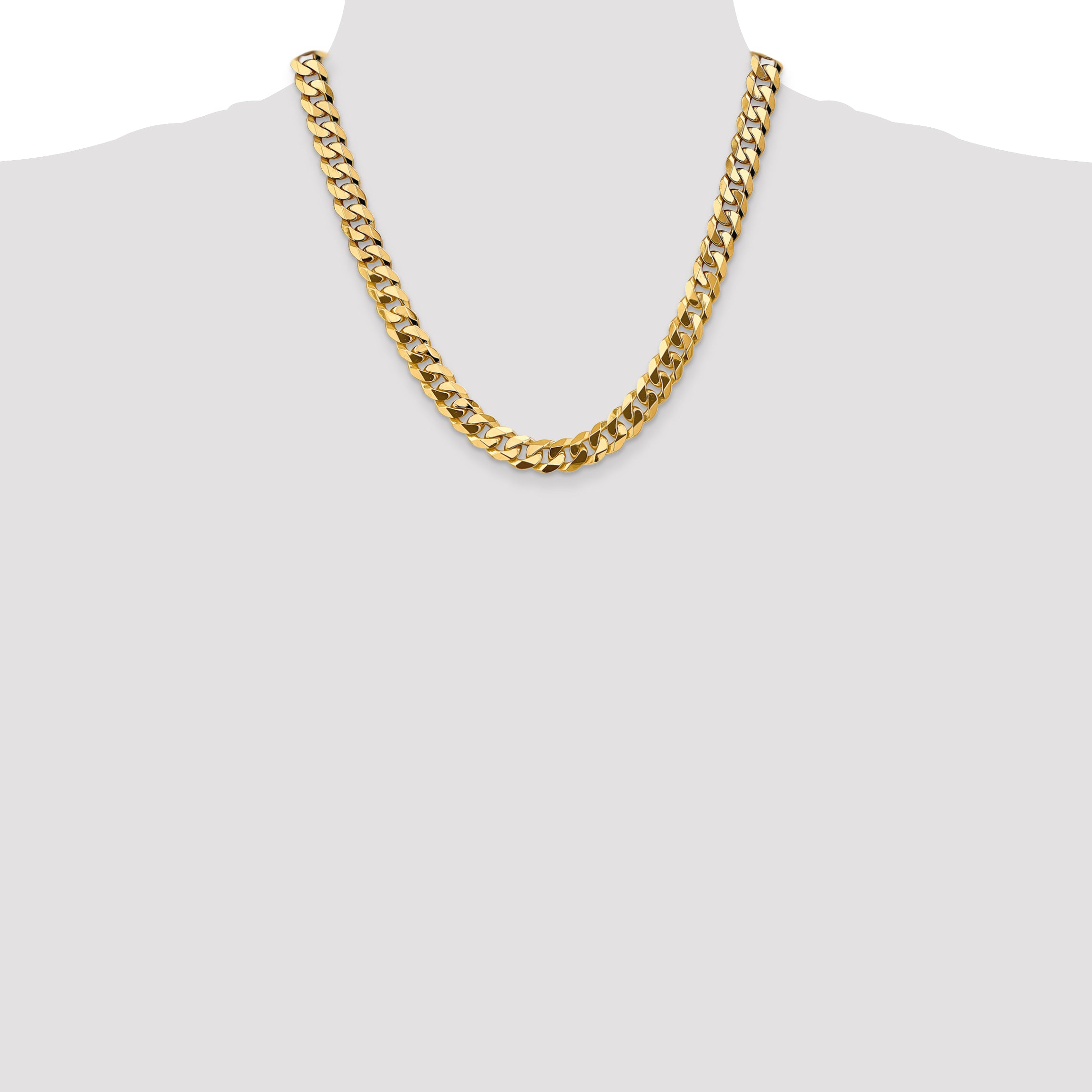 14K 20 inch 9.5mm Flat Beveled Curb with Lobster Clasp Chain