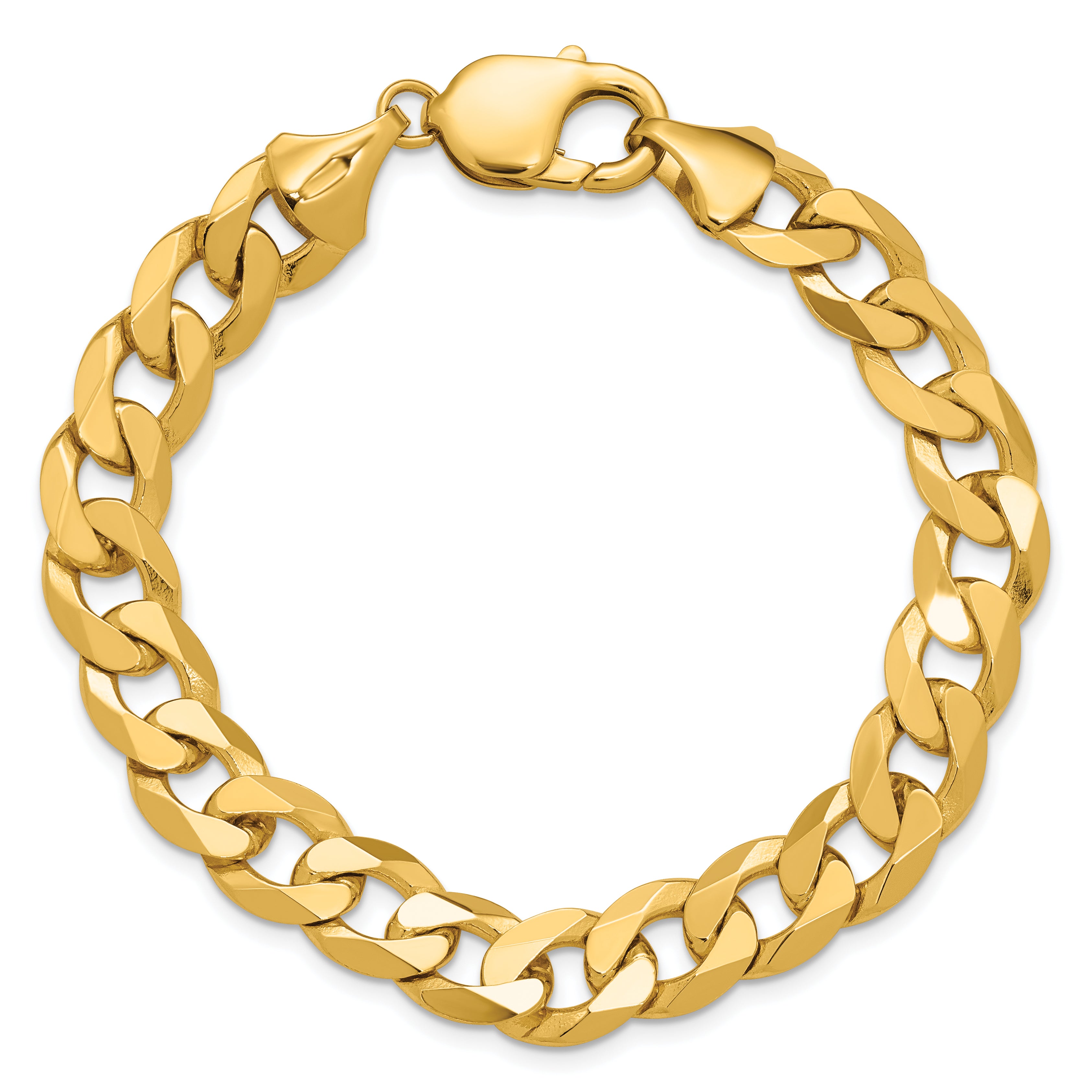 14K 8.5 inch 9.5mm Flat Beveled Curb with Lobster Clasp Bracelet
