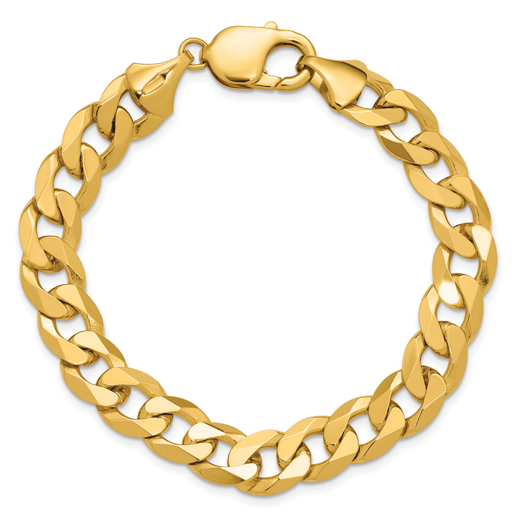 14K 9 inch 9.5mm Flat Beveled Curb with Lobster Clasp Chain