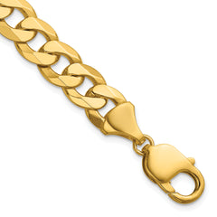 14K 9 inch 9.5mm Flat Beveled Curb with Lobster Clasp Chain