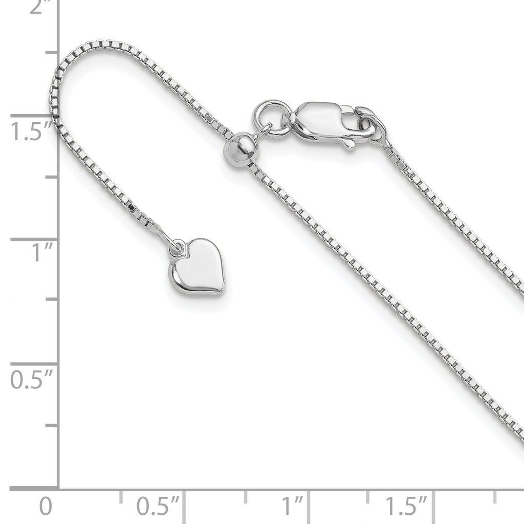Sterling Silver Rhodium-plated Adjustable .95mm Box Chain