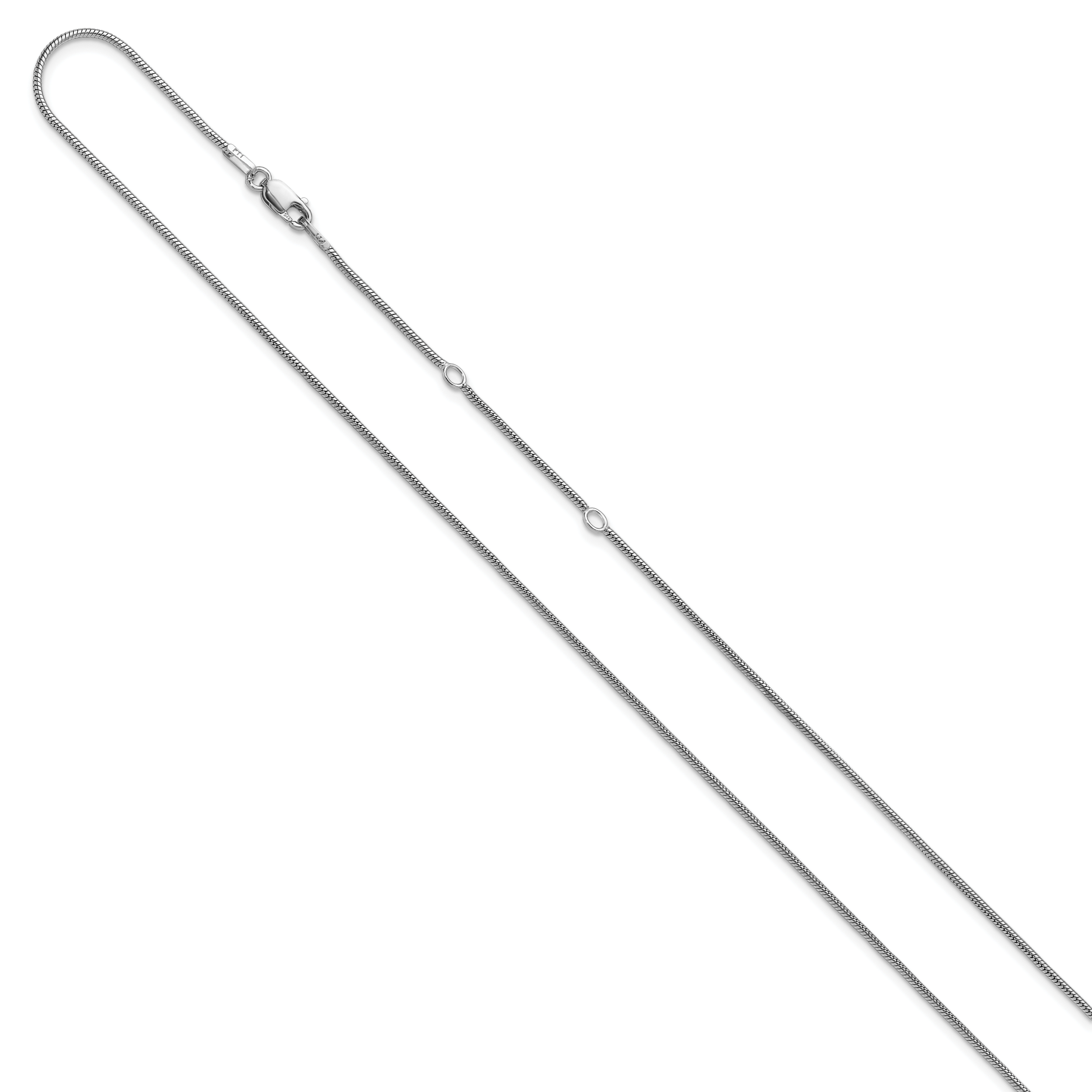 SS Rh-plat 1.1mm Round Snake 1in+1in Adjustable Chain Secondary image