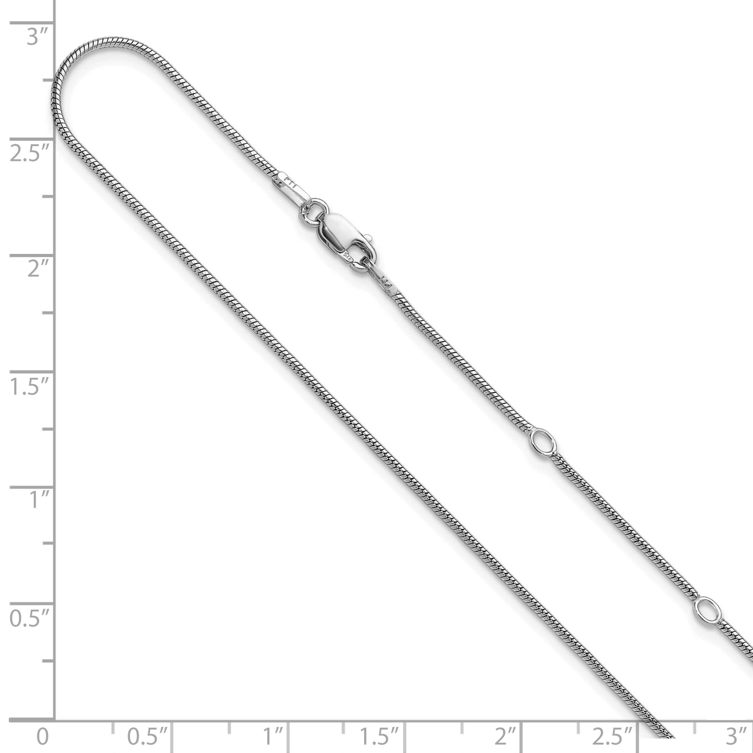 SS Rh-plat 1.1mm Round Snake 1in+1in Adjustable Chain