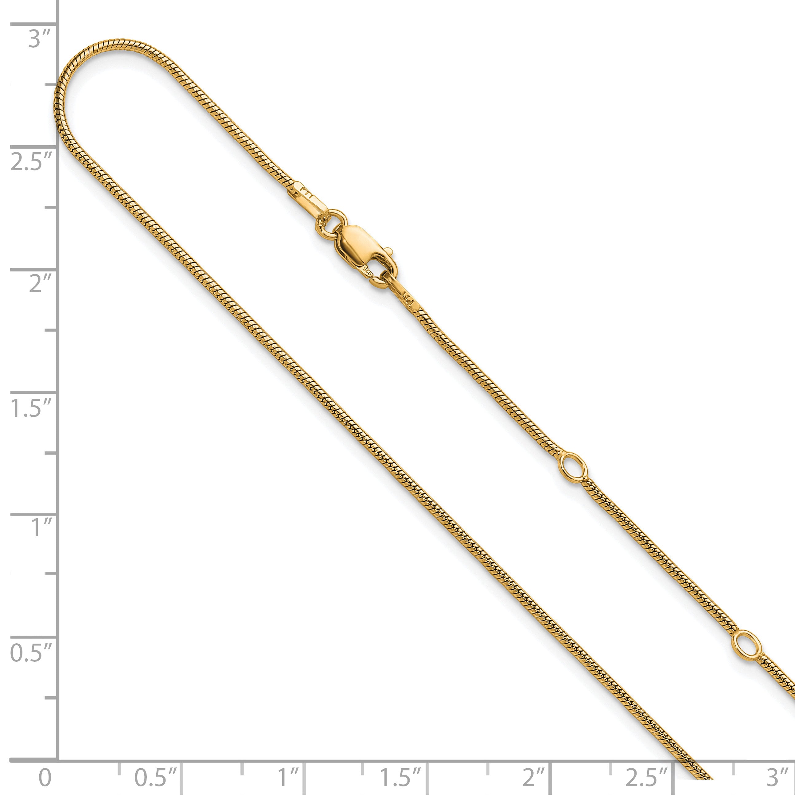 SS Gold-plat 1.1mm Round Snake 1in+1in Adjustable Chain