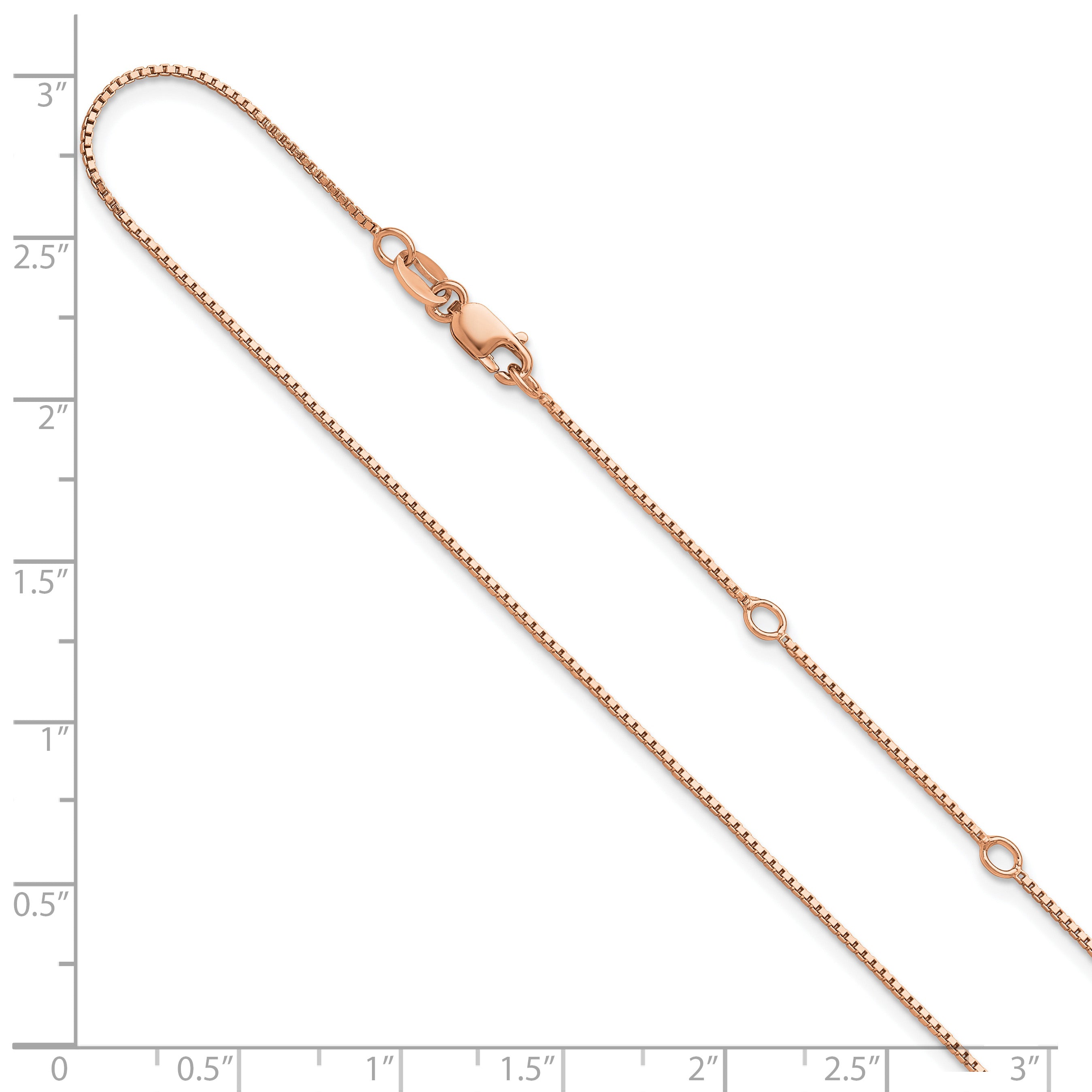 SS Rose Gold-plated .85mm Box 1in+1in Adjustable Chain