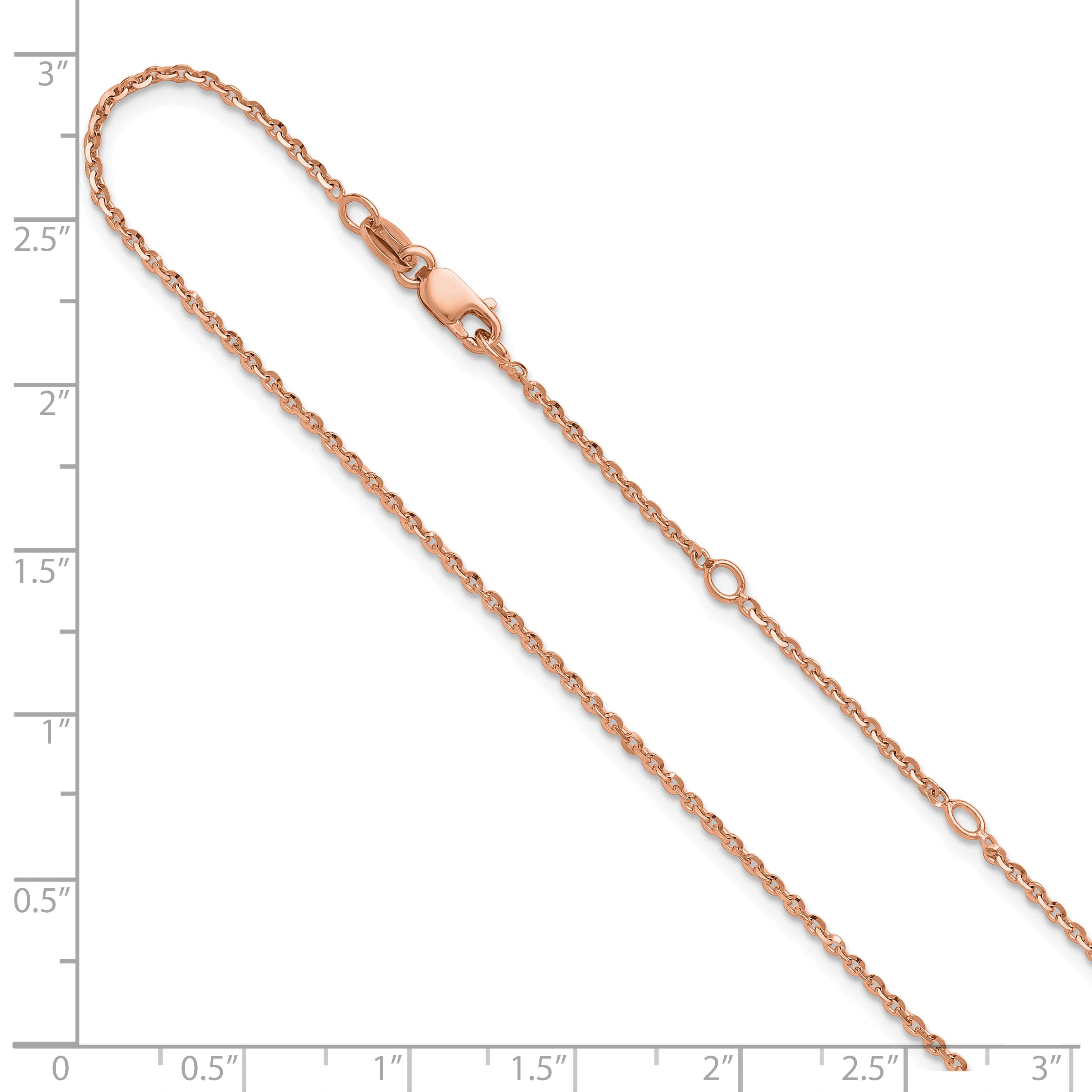 SS Rose Gold-plt Polish/Dia-cut 1.45mm Cable 1in+1in Adjustable Ch