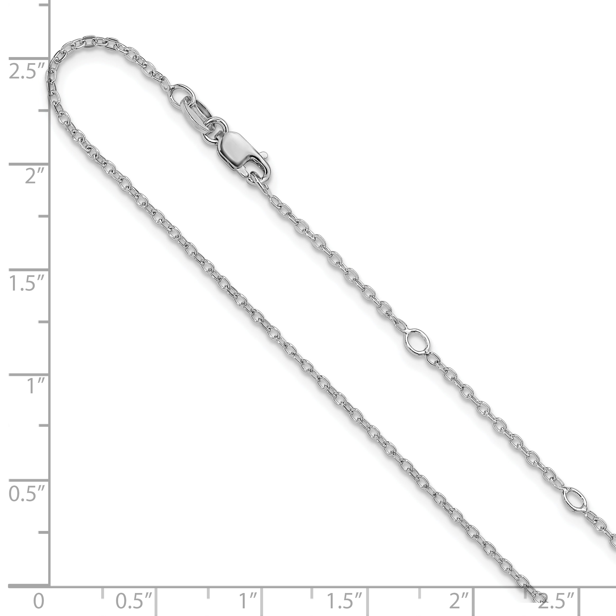 SS Rh-plat Polished/Dia-cut 1.4mm Cable 1in+1in Adjustable Chain