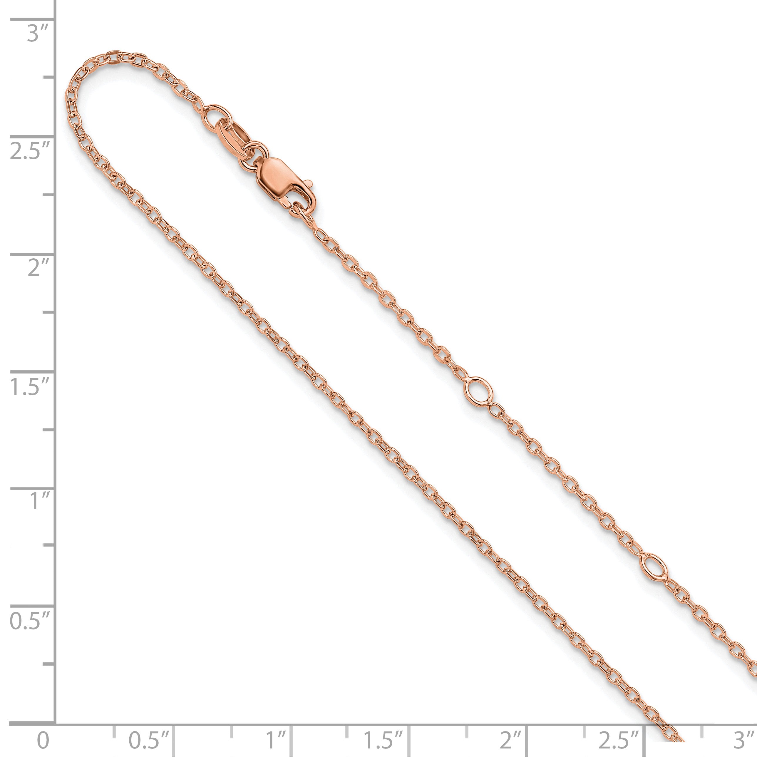 SS Rose Gold-plat Polished/Dia-cut 1.4mm Cable 1in+1in Adjustable