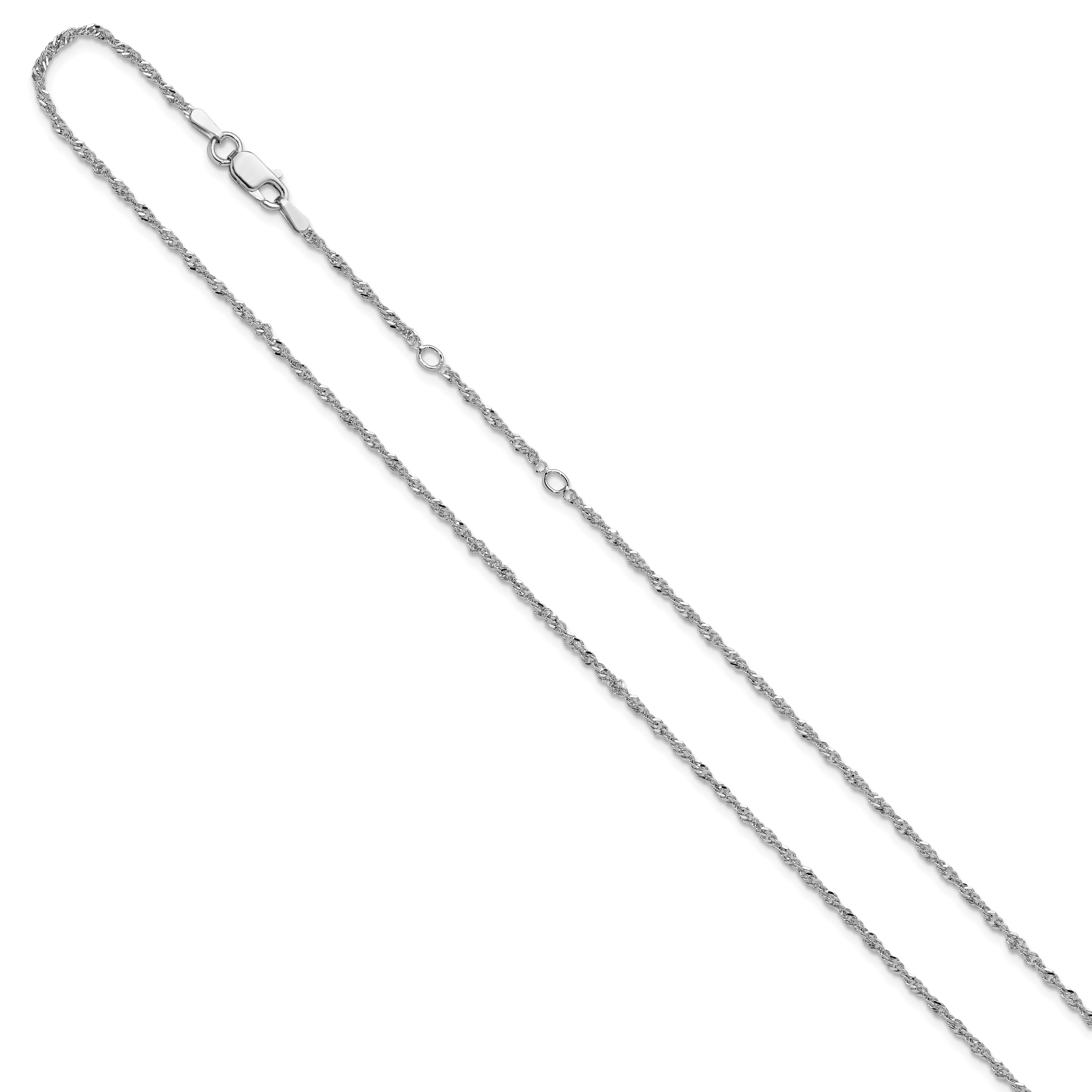 Sterling Silver Rh-plated 1.6mm Singapore 1in+1in Adjustable Chain Secondary image