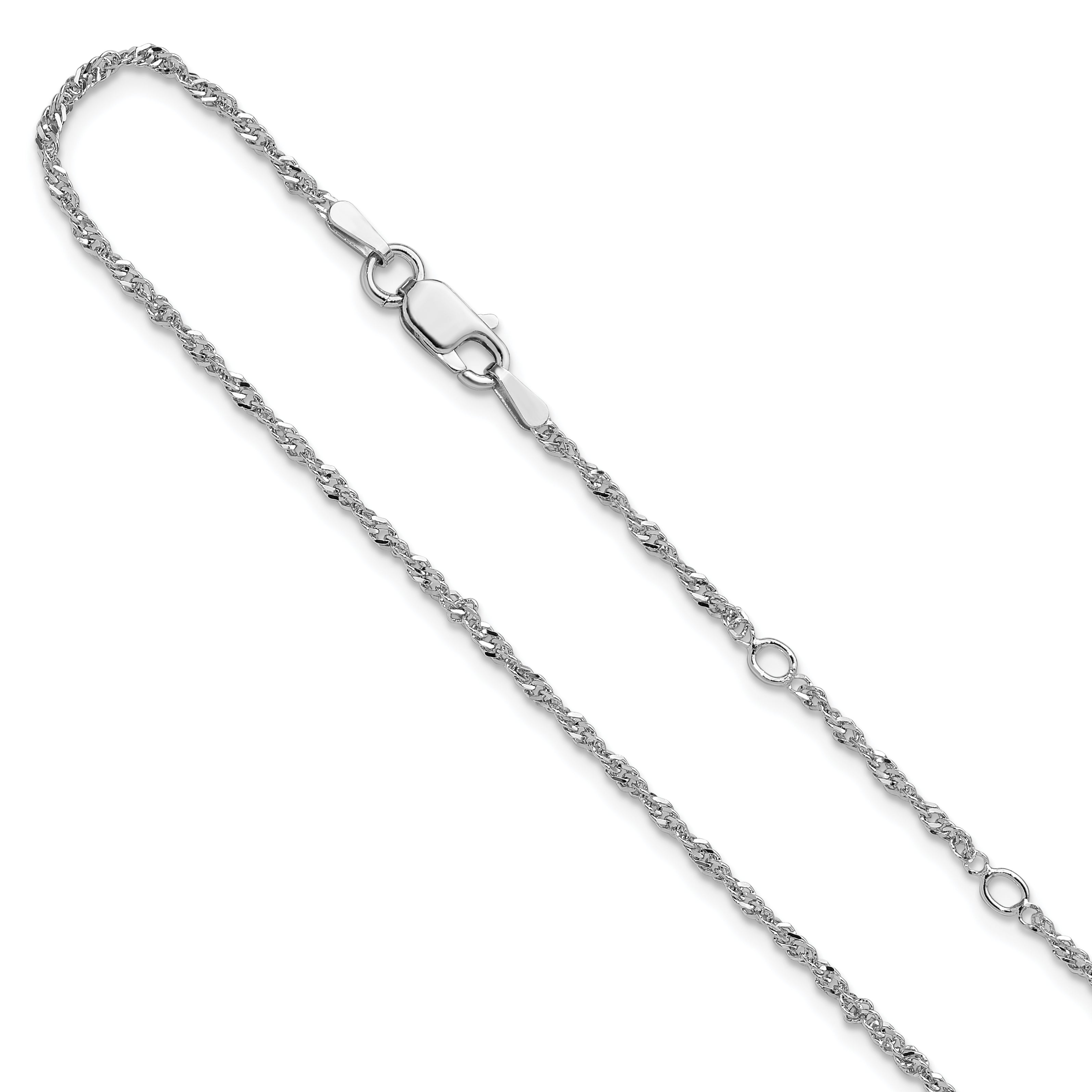 Sterling Silver Rh-plated 1.6mm Singapore 1in+1in Adjustable Chain Main image