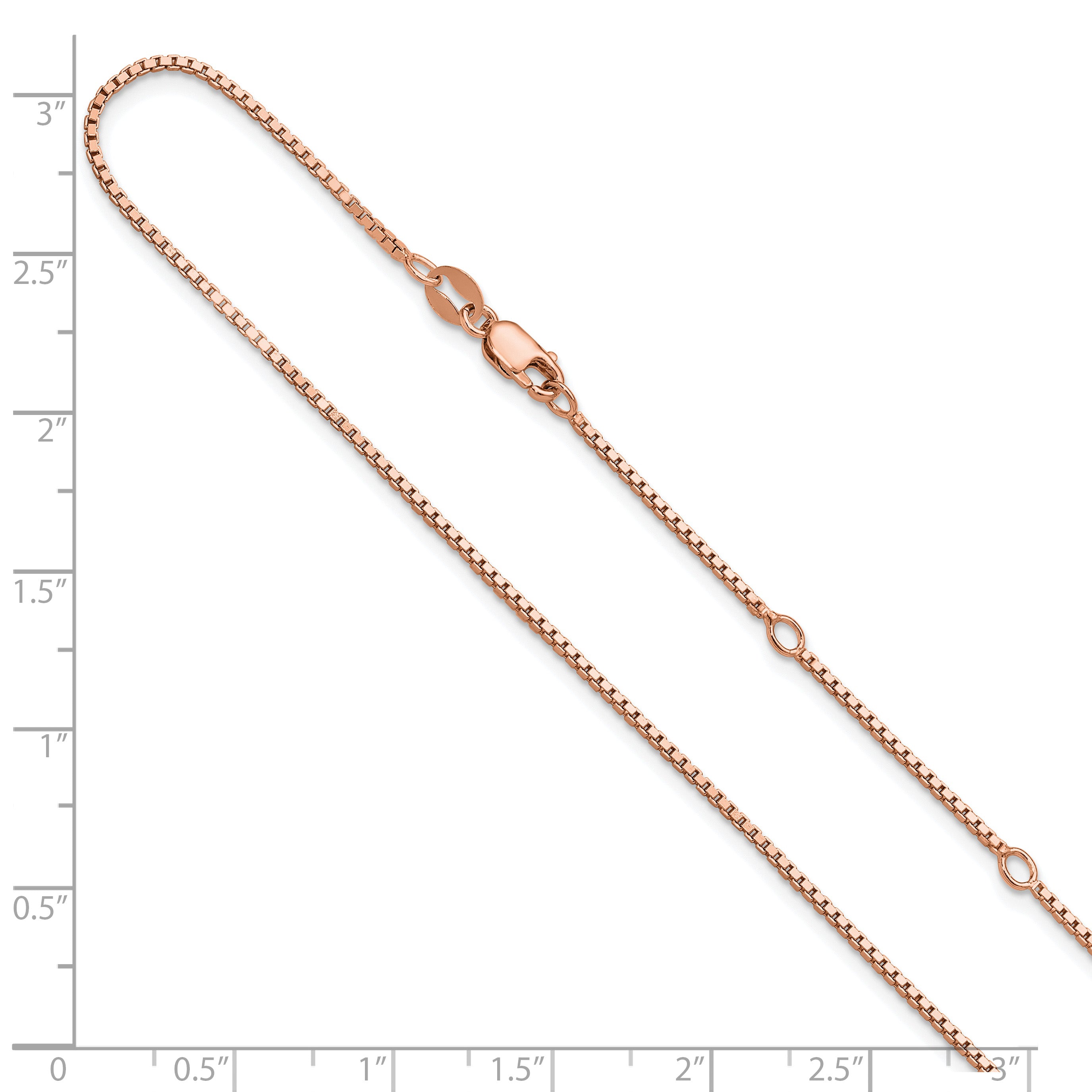 SS Rose Gold-plated 1.1mm Box 1in+1in Adjustable Chain