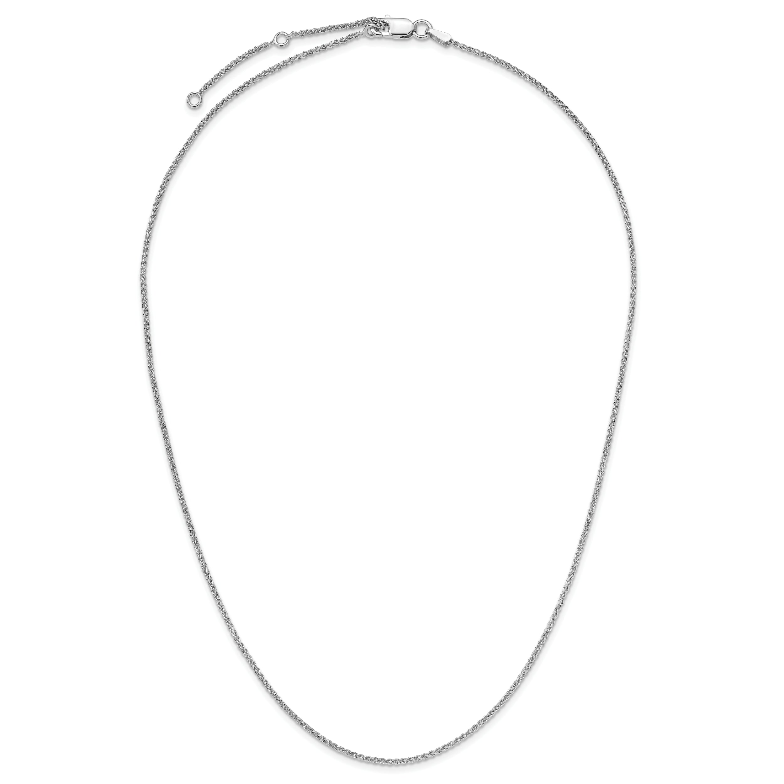 Sterling Silver Rh-plated 1.3mm Spiga 1in+1in Adjustable Chain