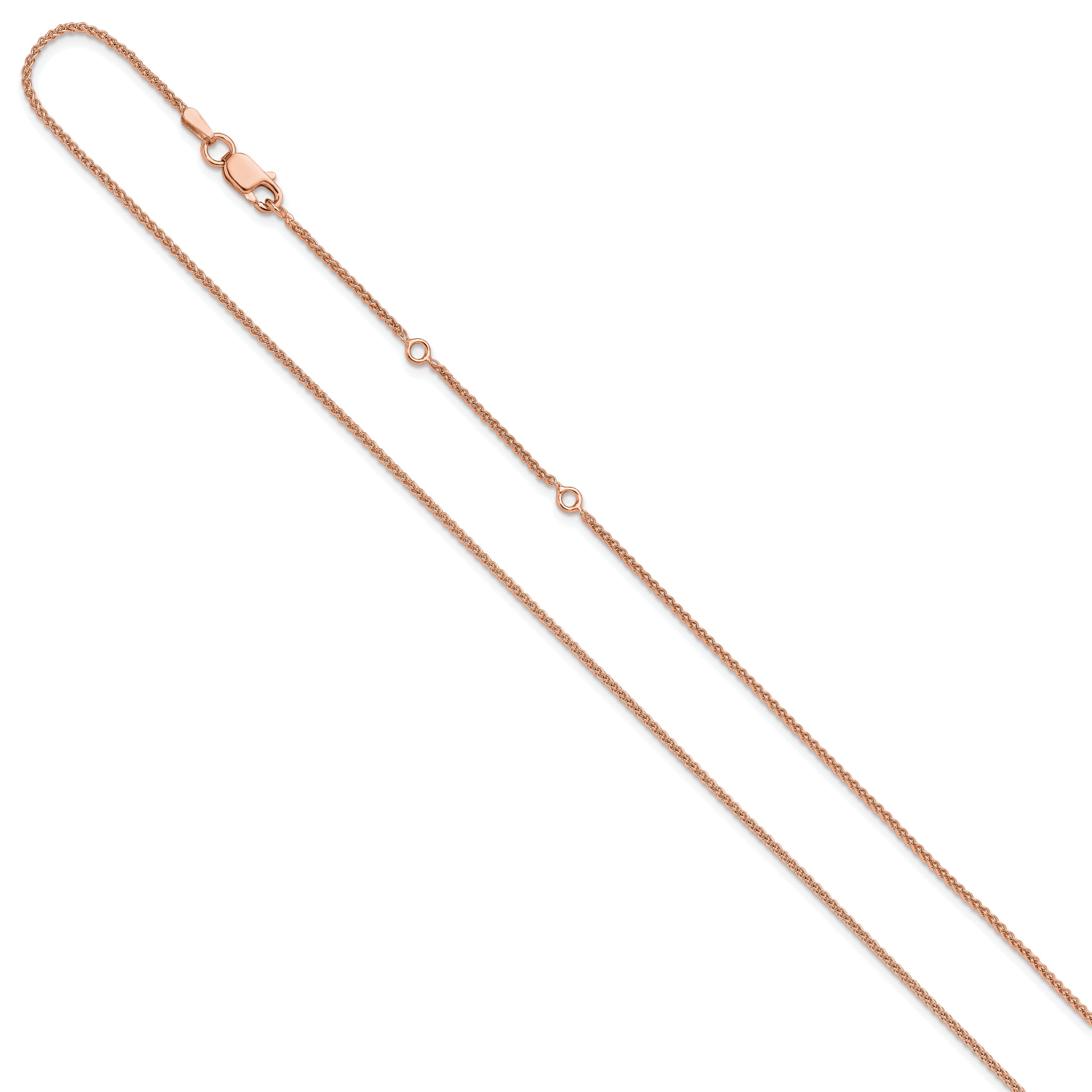 Sterling Silver Rose Gold-plated 1.3mm Spiga 1in+1in Adjustable Ch