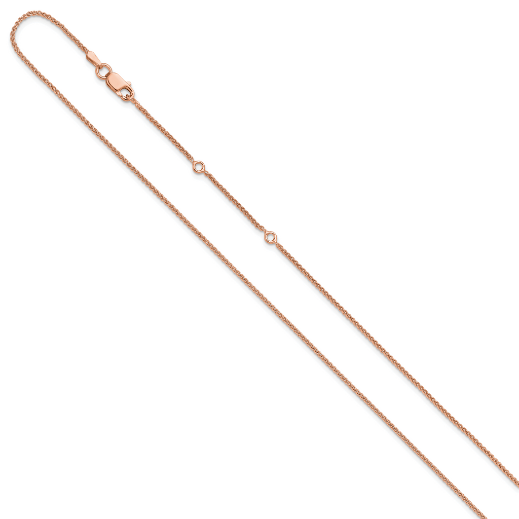 Sterling Silver Rose Gold-plated 1.3mm Spiga 1in+1in Adjustable Ch