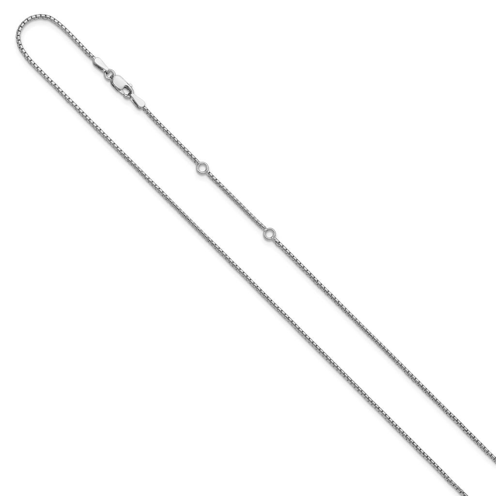 Sterling Silver Rh-plated 1.25mm Round Box 1in+1in Adj. Chain