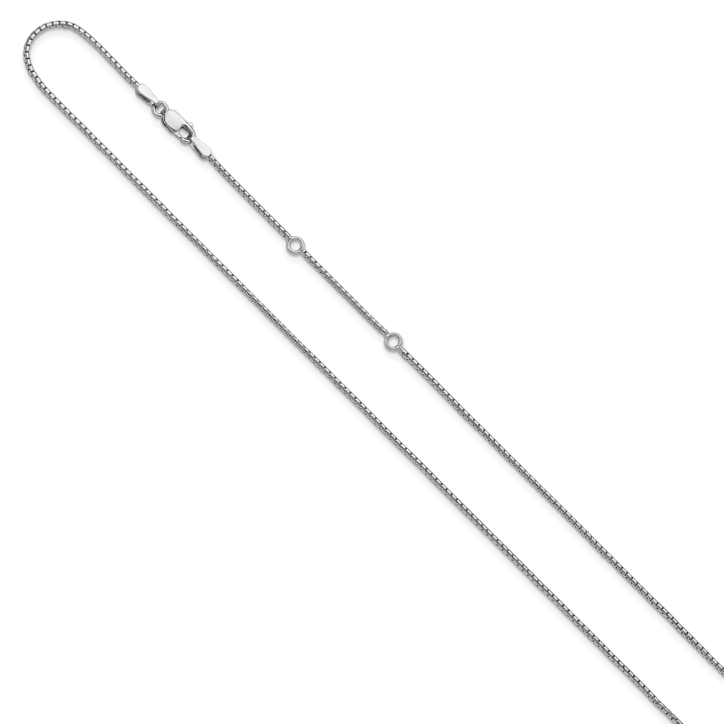 Sterling Silver Rh-plated 1.25mm Round Box 1in+1in Adj. Chain