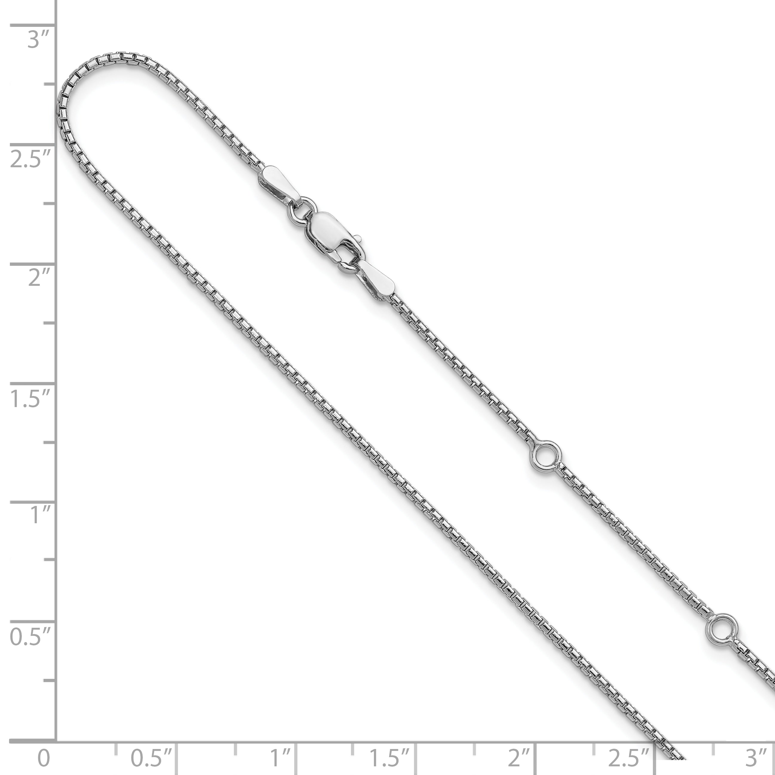 Sterling Silver Rh-plated 1.25mm Round Box 1in+1in Adj. Chain