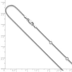 Sterling Silver Rh-plated 1.25mm Round Box 1in+1in Adj. Chain