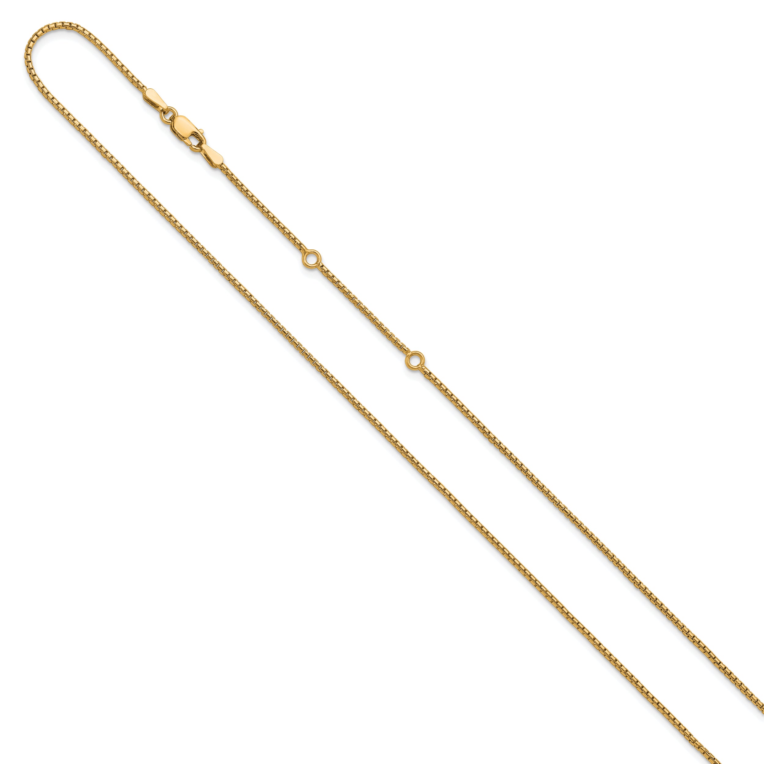 Sterling Silver Gold-plated 1.2mm Round Box 1in+1in Adj. Chain
