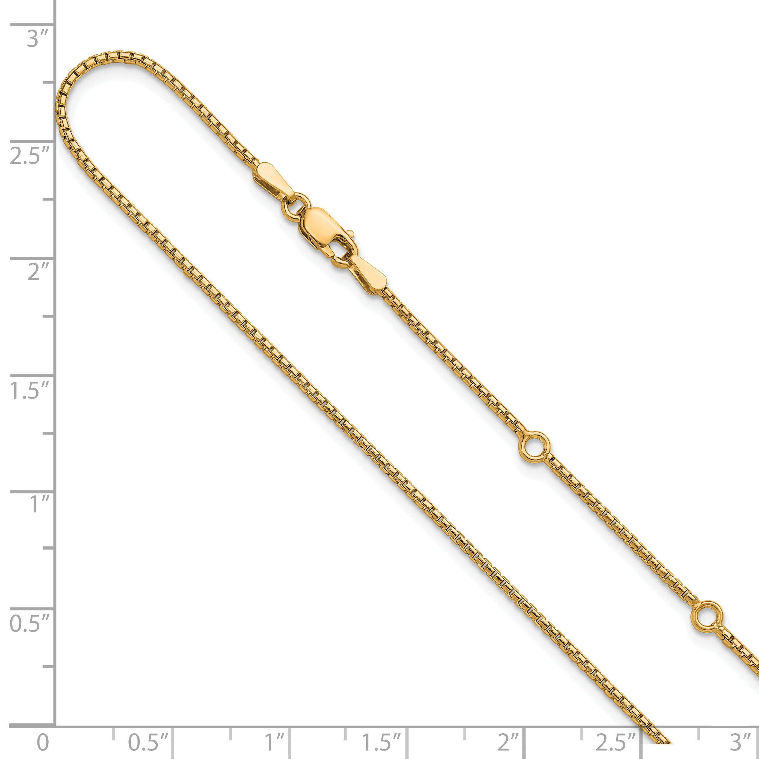 Sterling Silver Gold-plated 1.2mm Round Box 1in+1in Adj. Chain