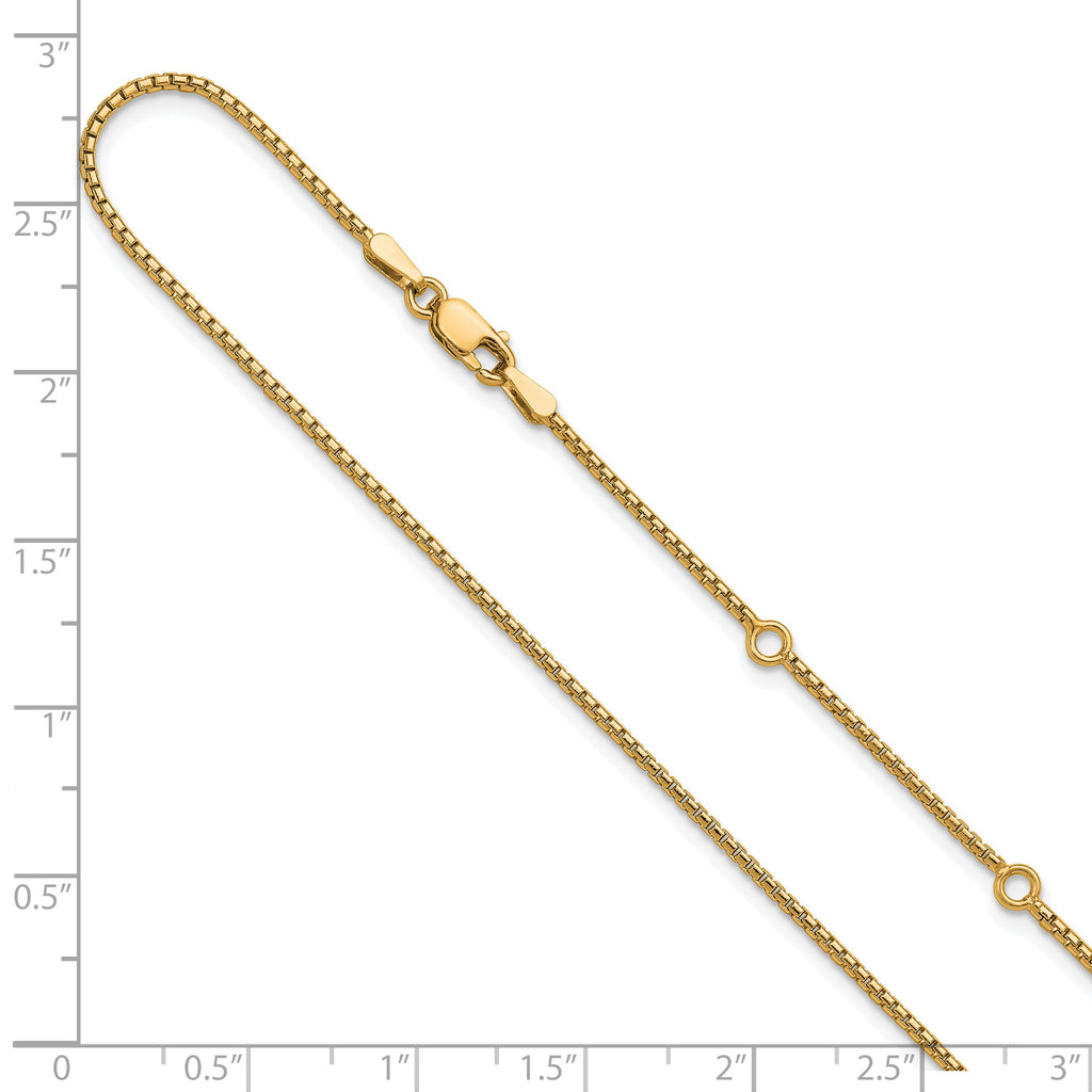 Sterling Silver Gold-plated 1.2mm Round Box 1in+1in Adj. Chain