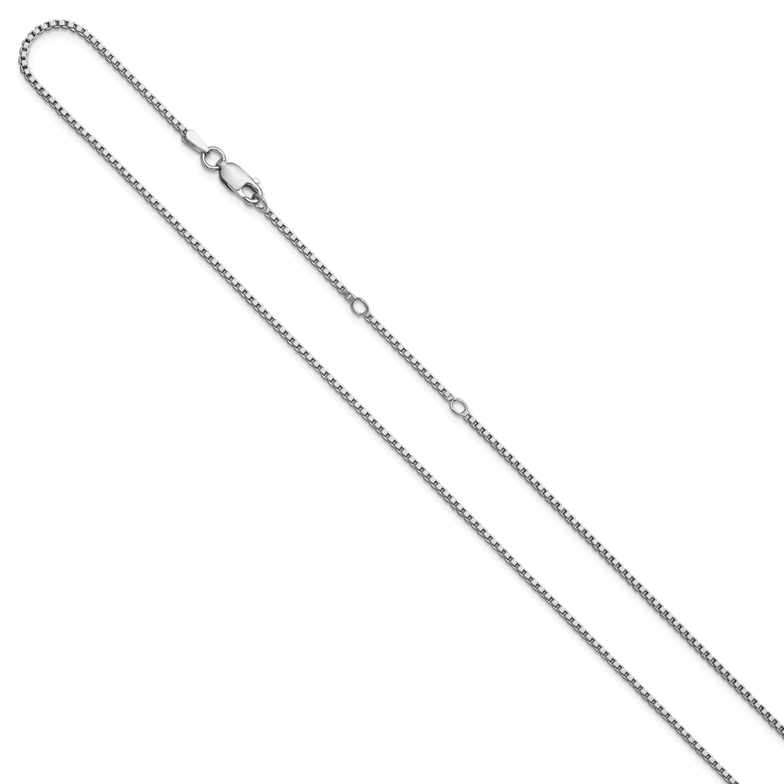 SS Rh-plated 1.3mm Box 1in+1in Adjustable Chain