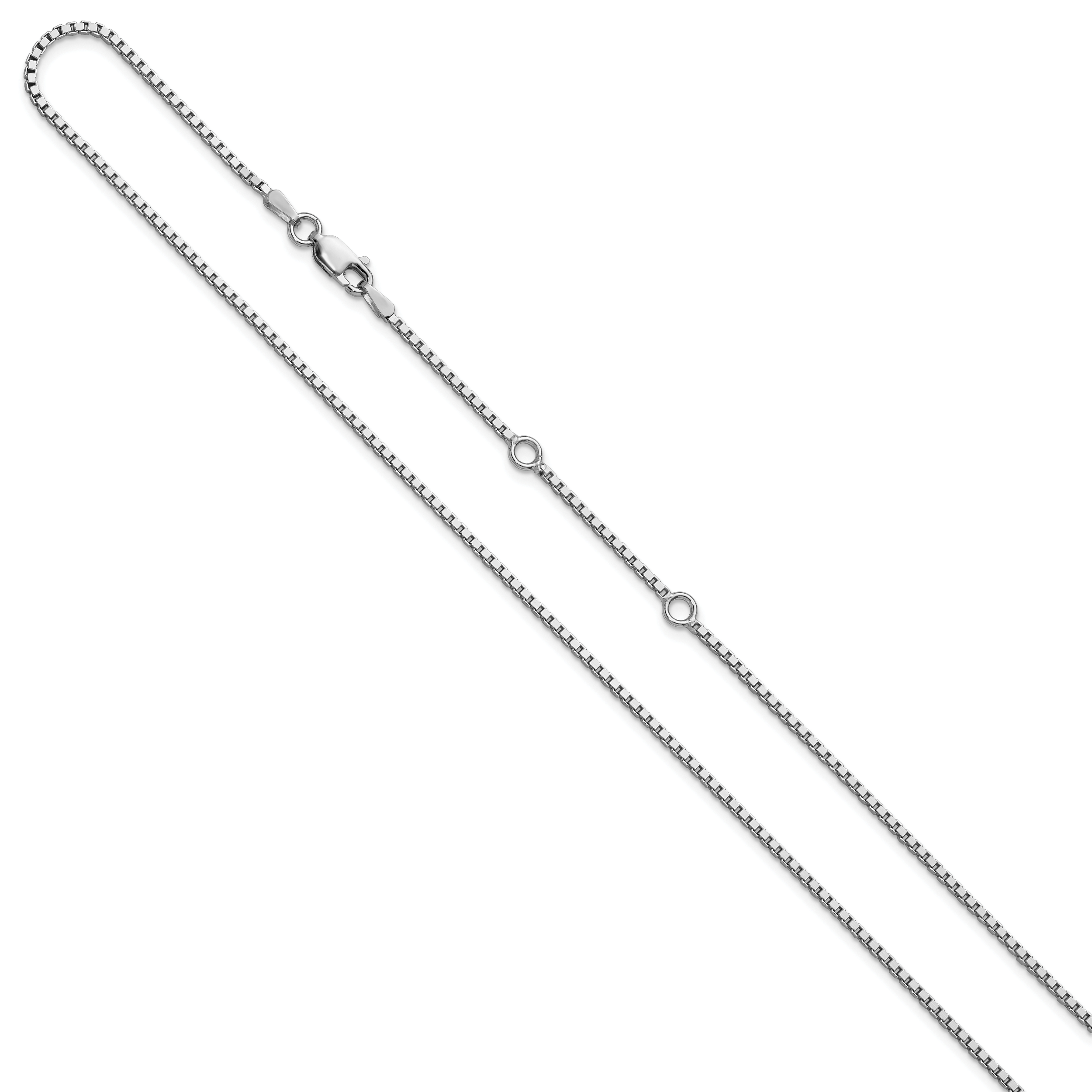 SS Rh-plated 1.5mm Box 1in+1in Adjustable Chain