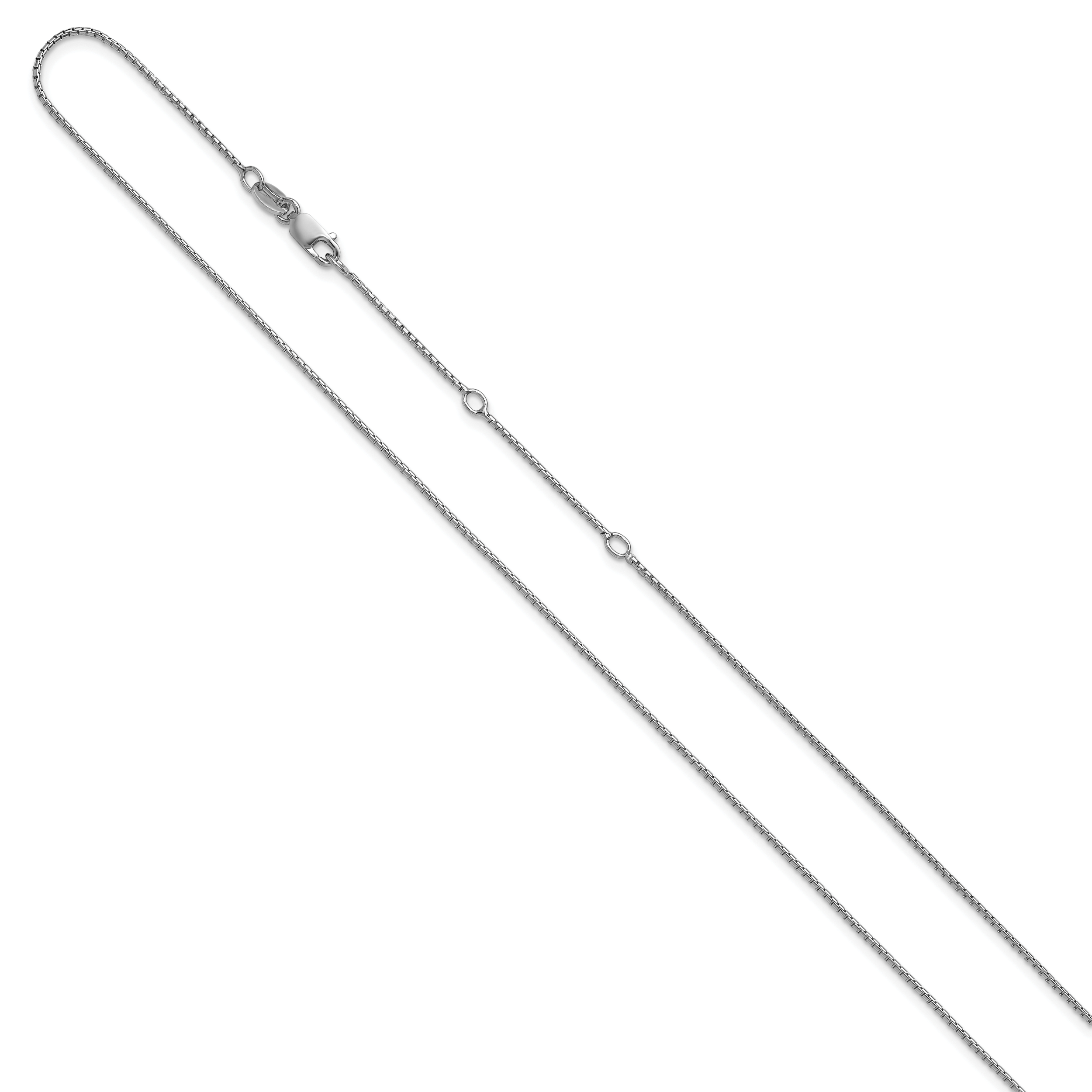 Sterling Silver Rh-plated .95mm Round Box 1in+1in Adj. Chain Secondary image