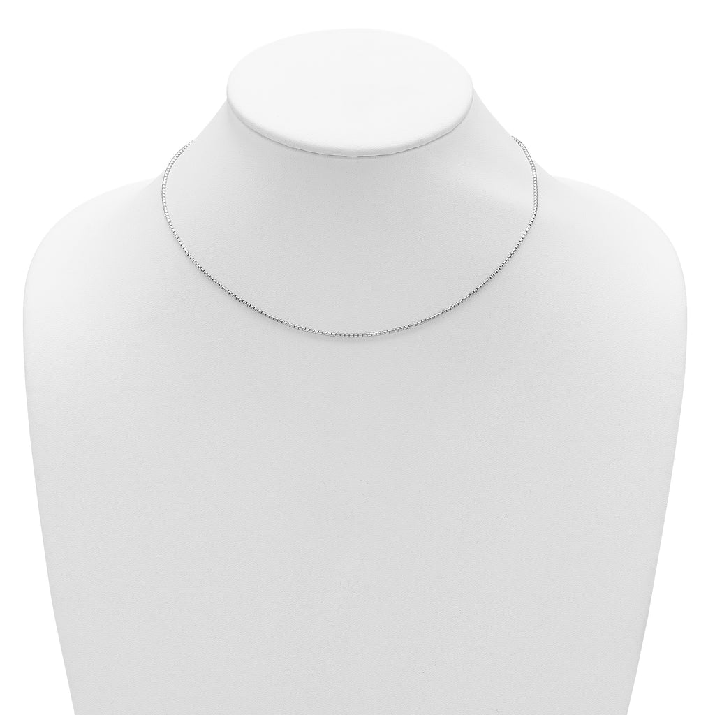 Sterling Silver Rh-plated 1.3mm Round Box 1in+1in Adj. Chain