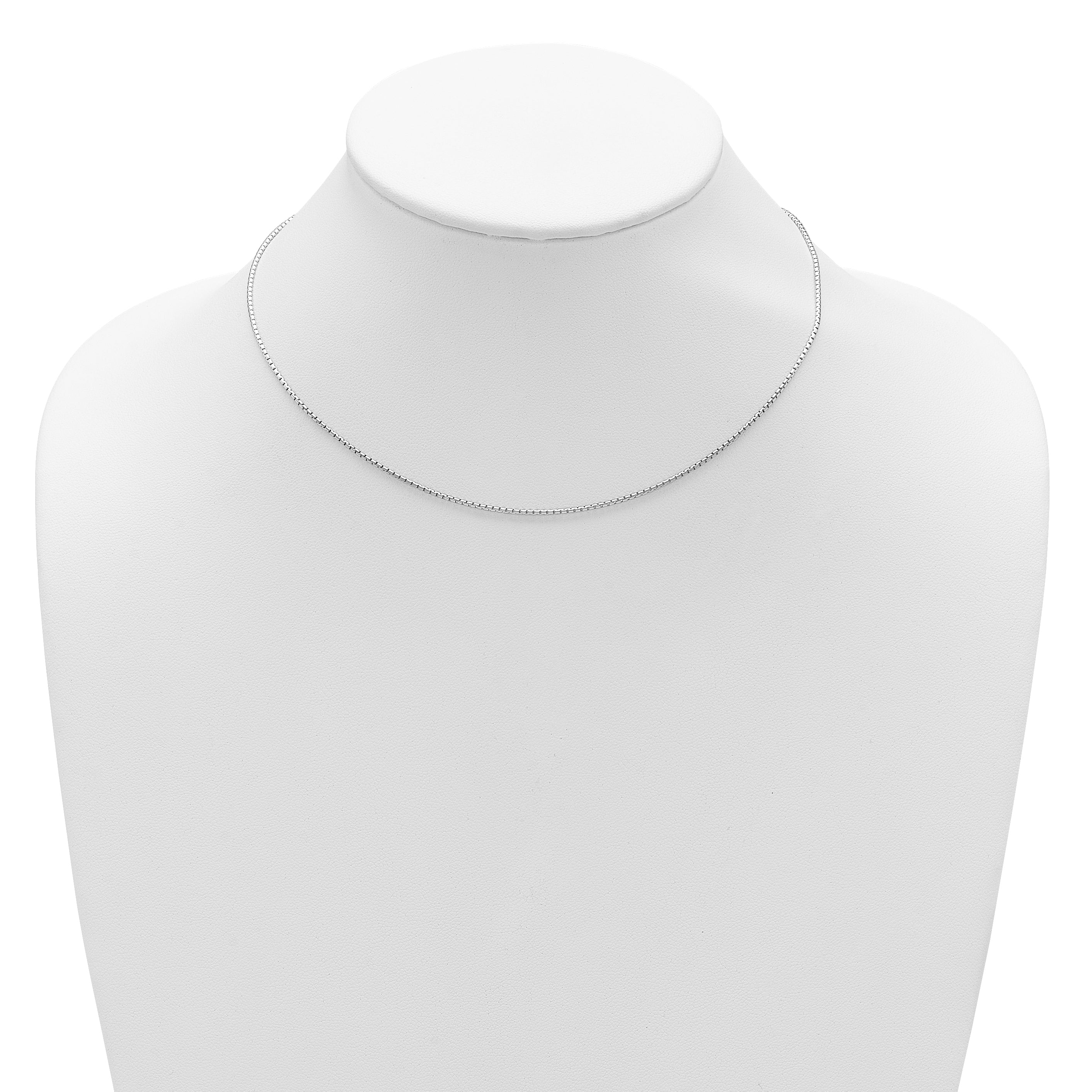 Sterling Silver Rh-plated 1.3mm Round Box 1in+1in Adj. Chain